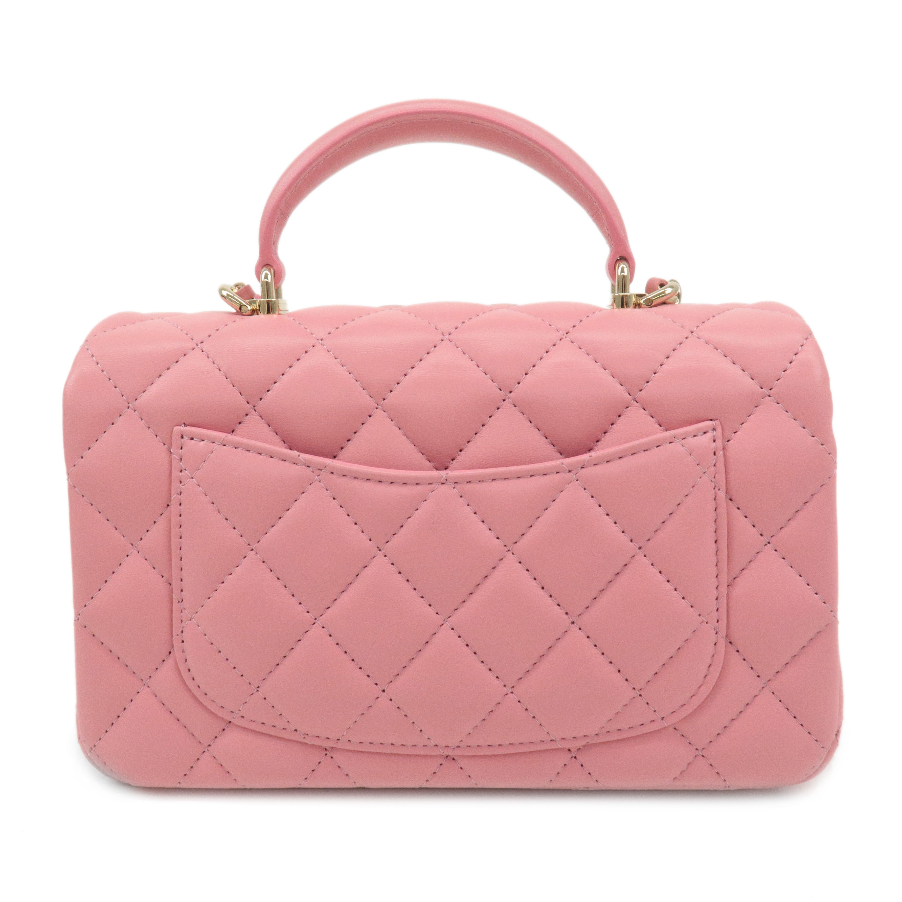 CHANEL Matelasse Lamb Skin Top Handle Mini Flap 2way Bag Pink