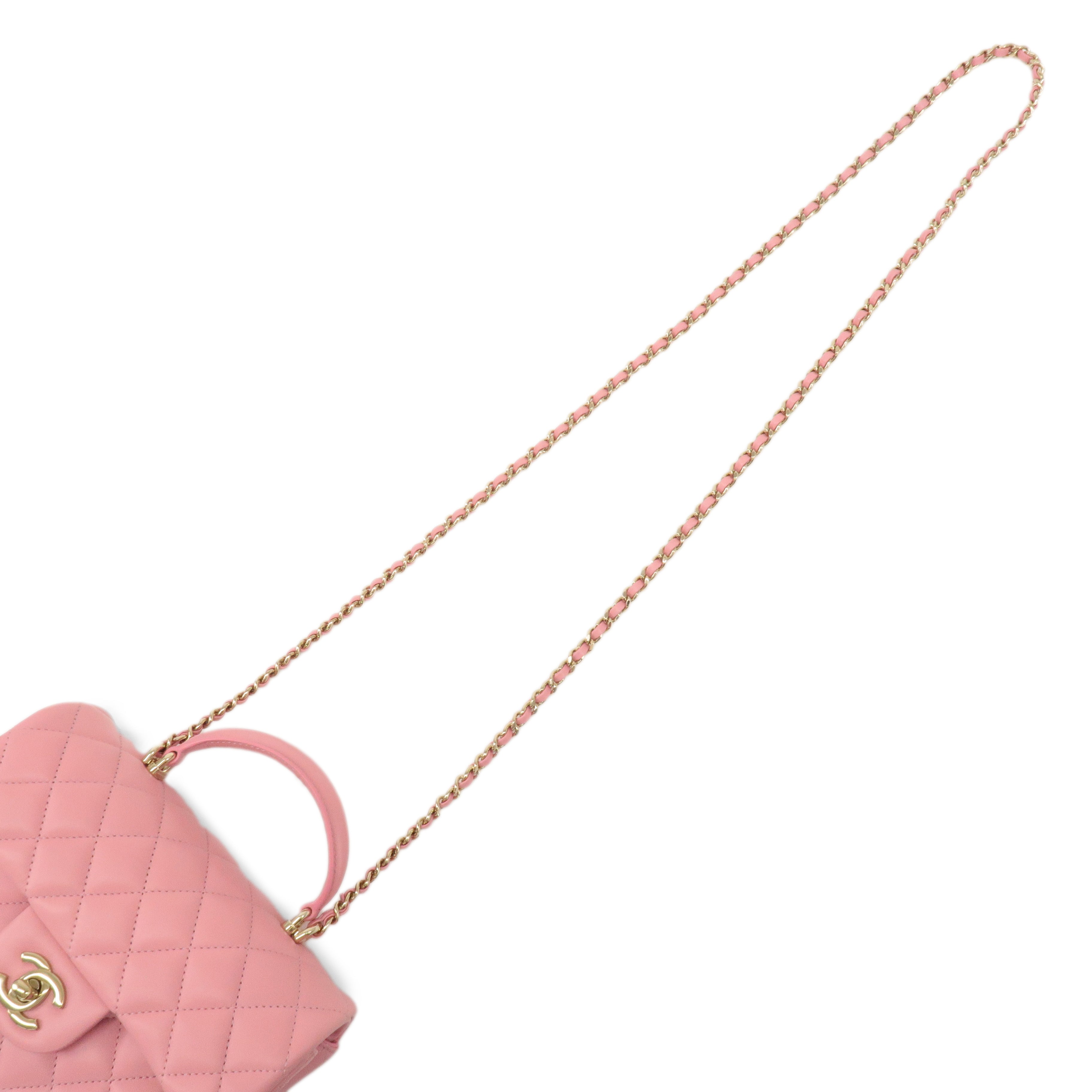 CHANEL Matelasse Lamb Skin Top Handle Mini Flap 2way Bag Pink