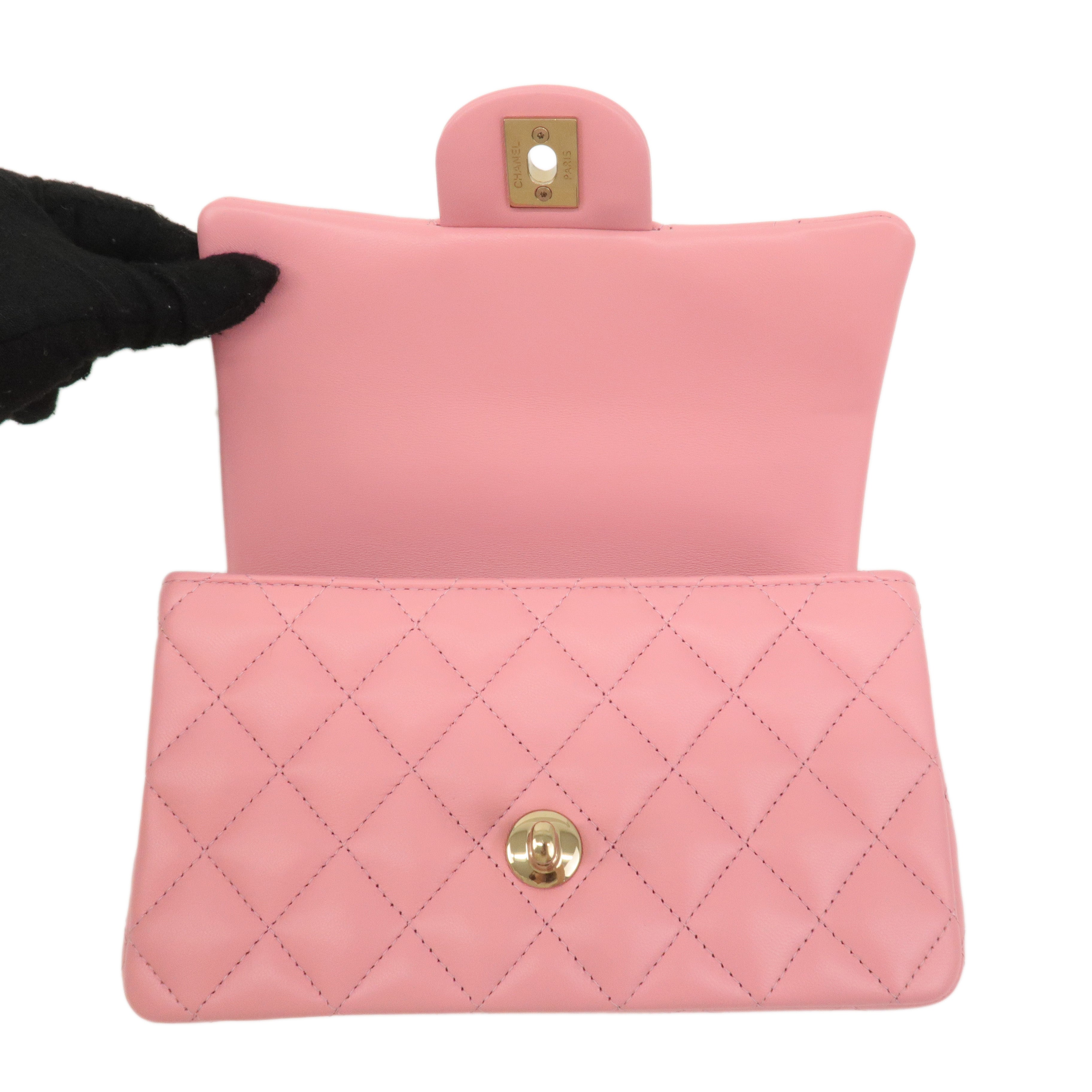 CHANEL Matelasse Lamb Skin Top Handle Mini Flap 2way Bag Pink