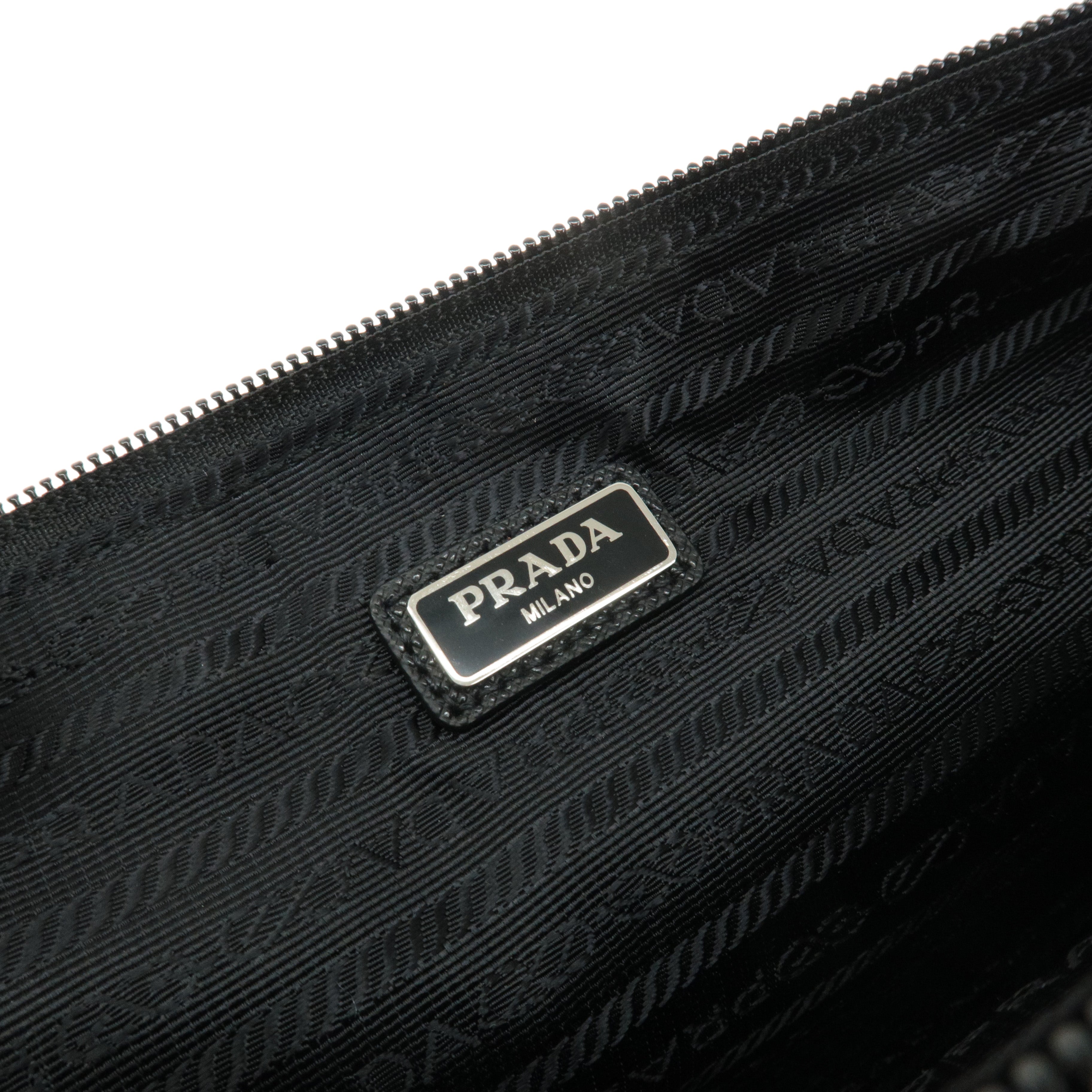 PRADA Logo Saffiano Nylon Leather Clutch Bag Black 2VN012