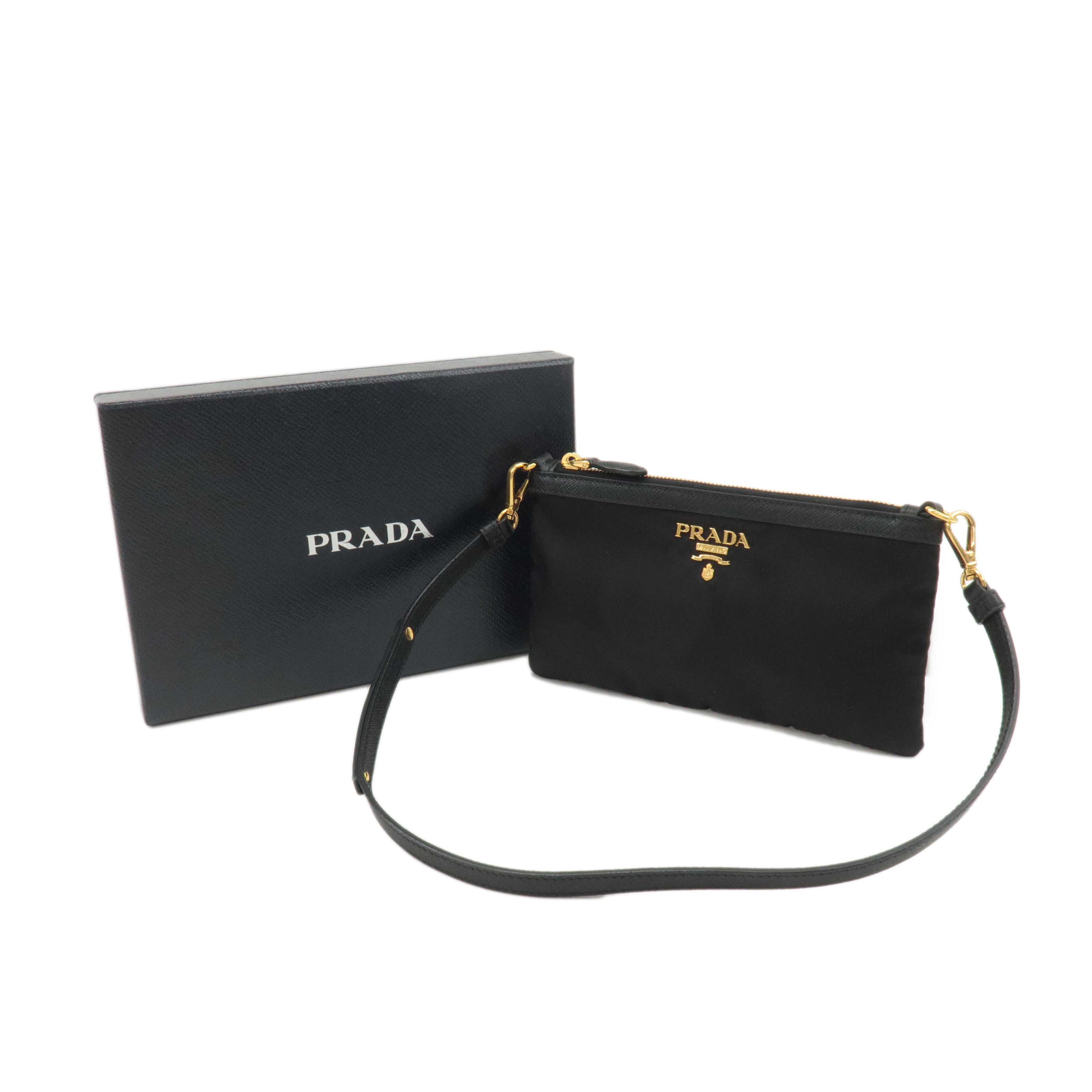 PRADA Logo Saffiano Nylon Leather Shoulder Bag Pouch Black