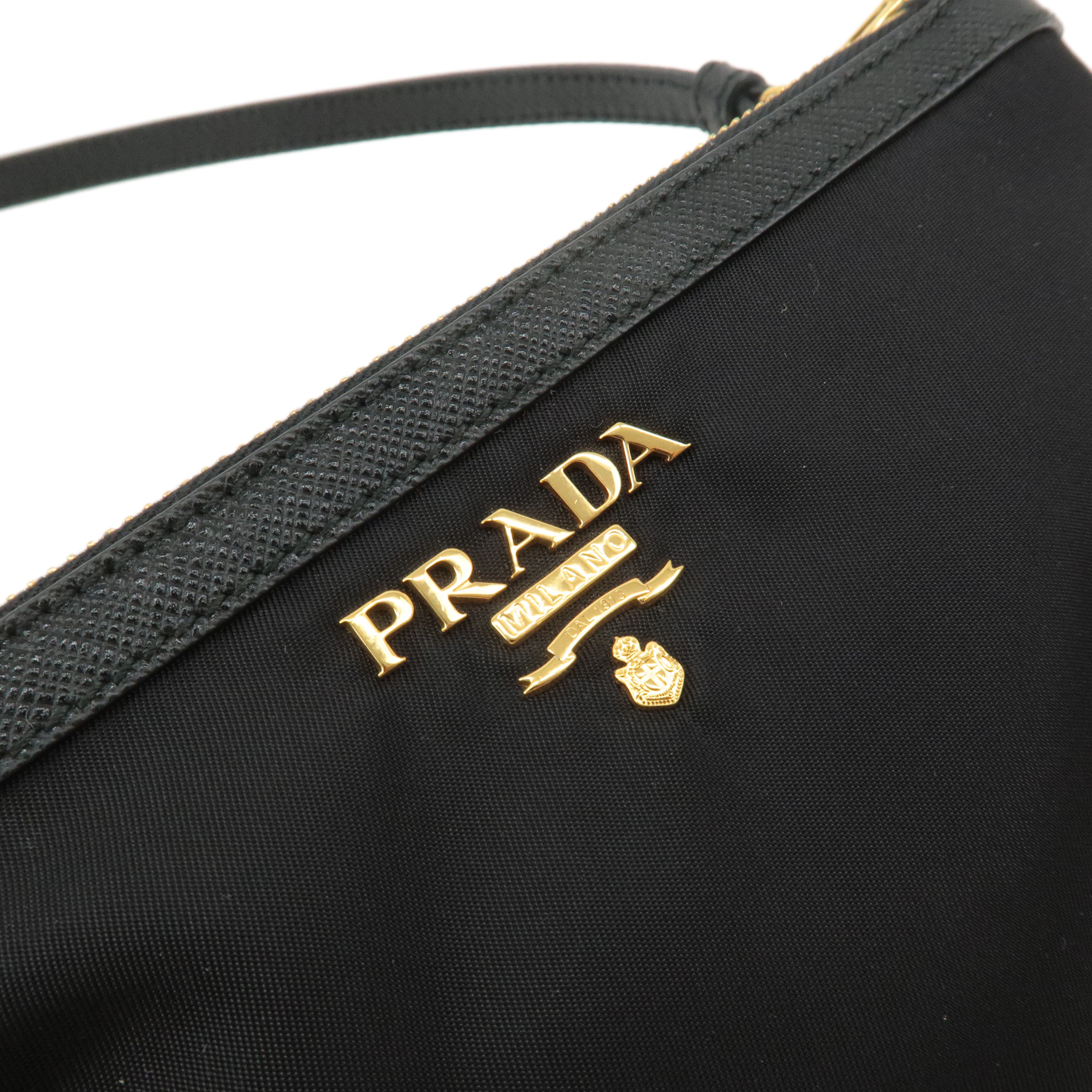 PRADA Logo Saffiano Nylon Leather Shoulder Bag Pouch Black