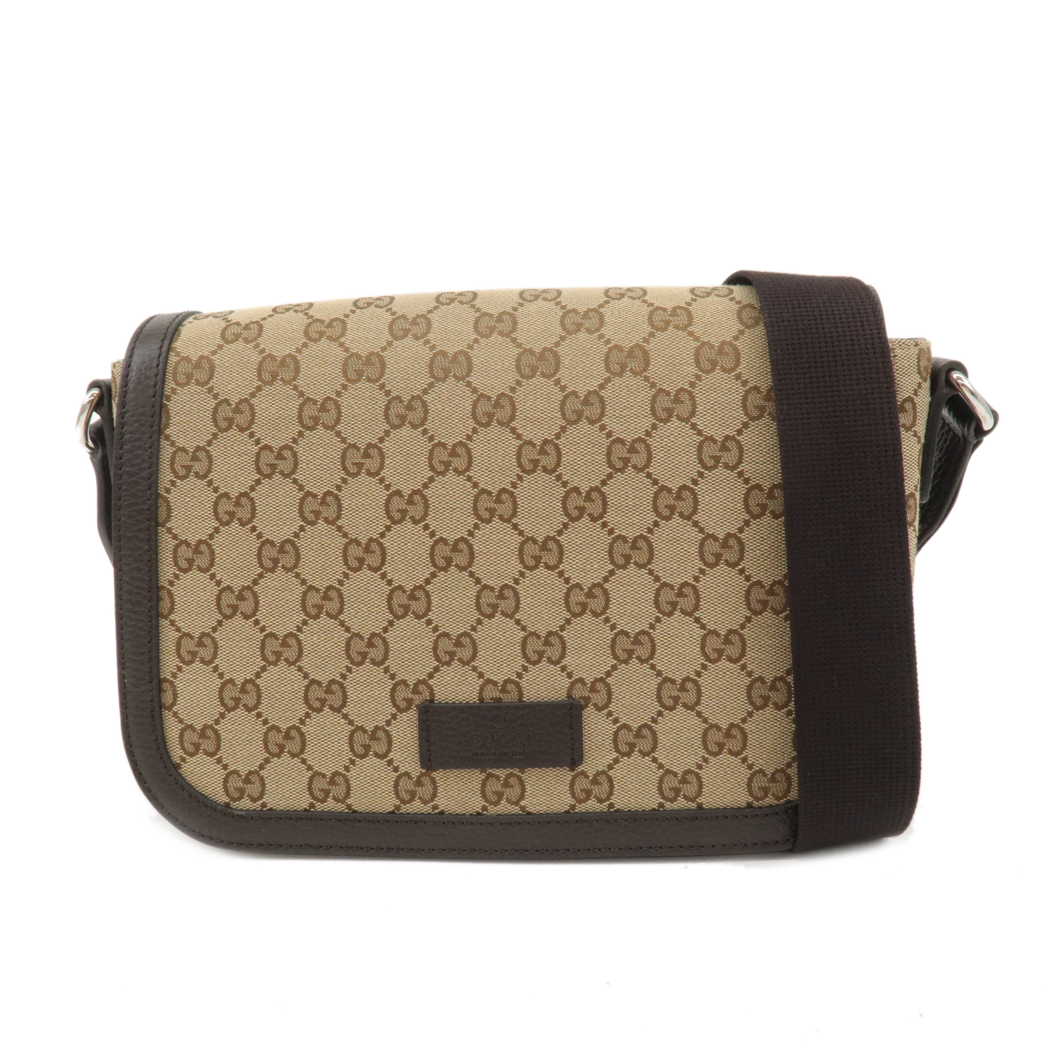 GUCCI-GG-Canvas-Leather-Crossbody-Shoulder-Bag-Beige-Brown-449172