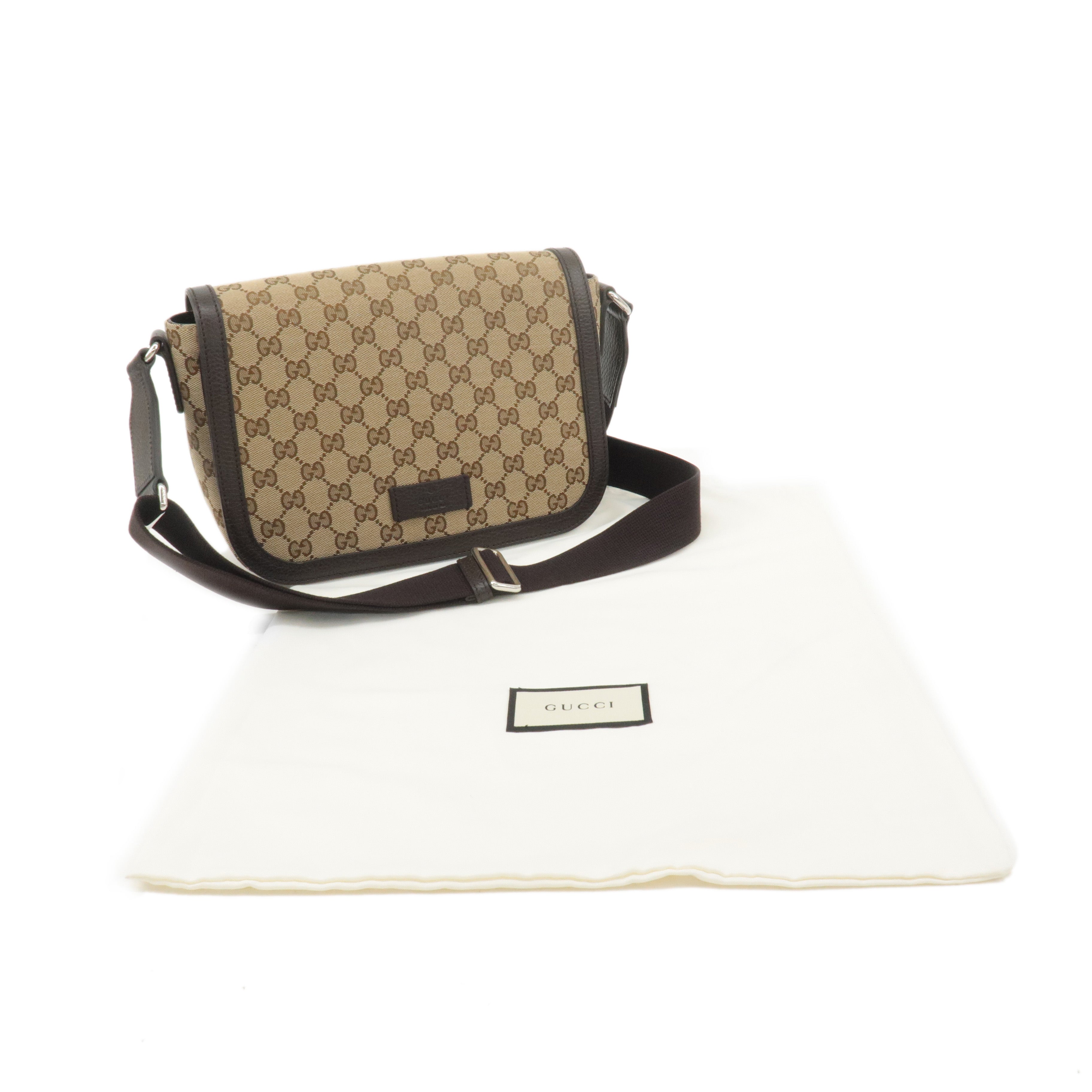 GUCCI GG Canvas Leather Crossbody Shoulder Bag Beige Brown 449172