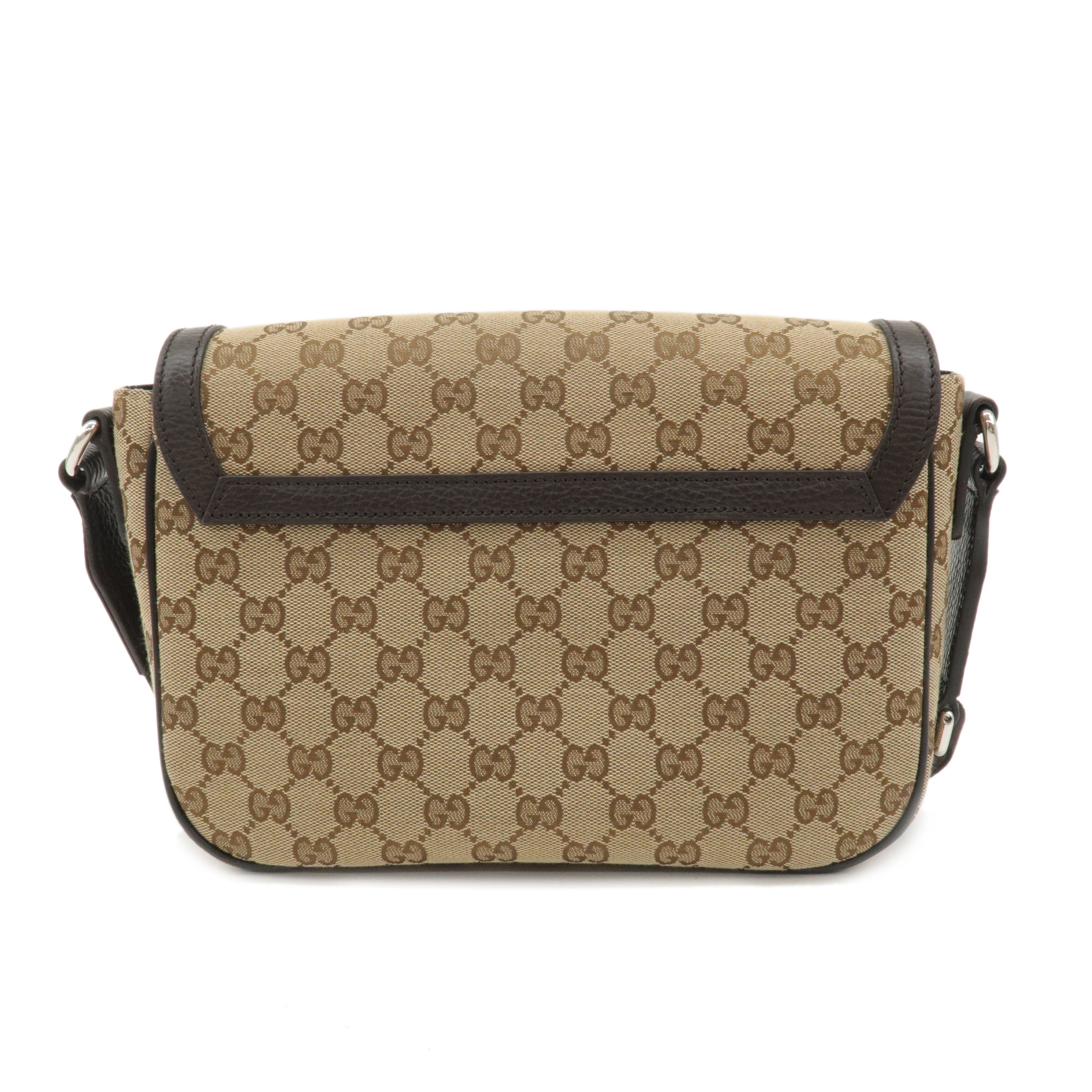 GUCCI GG Canvas Leather Crossbody Shoulder Bag Beige Brown 449172