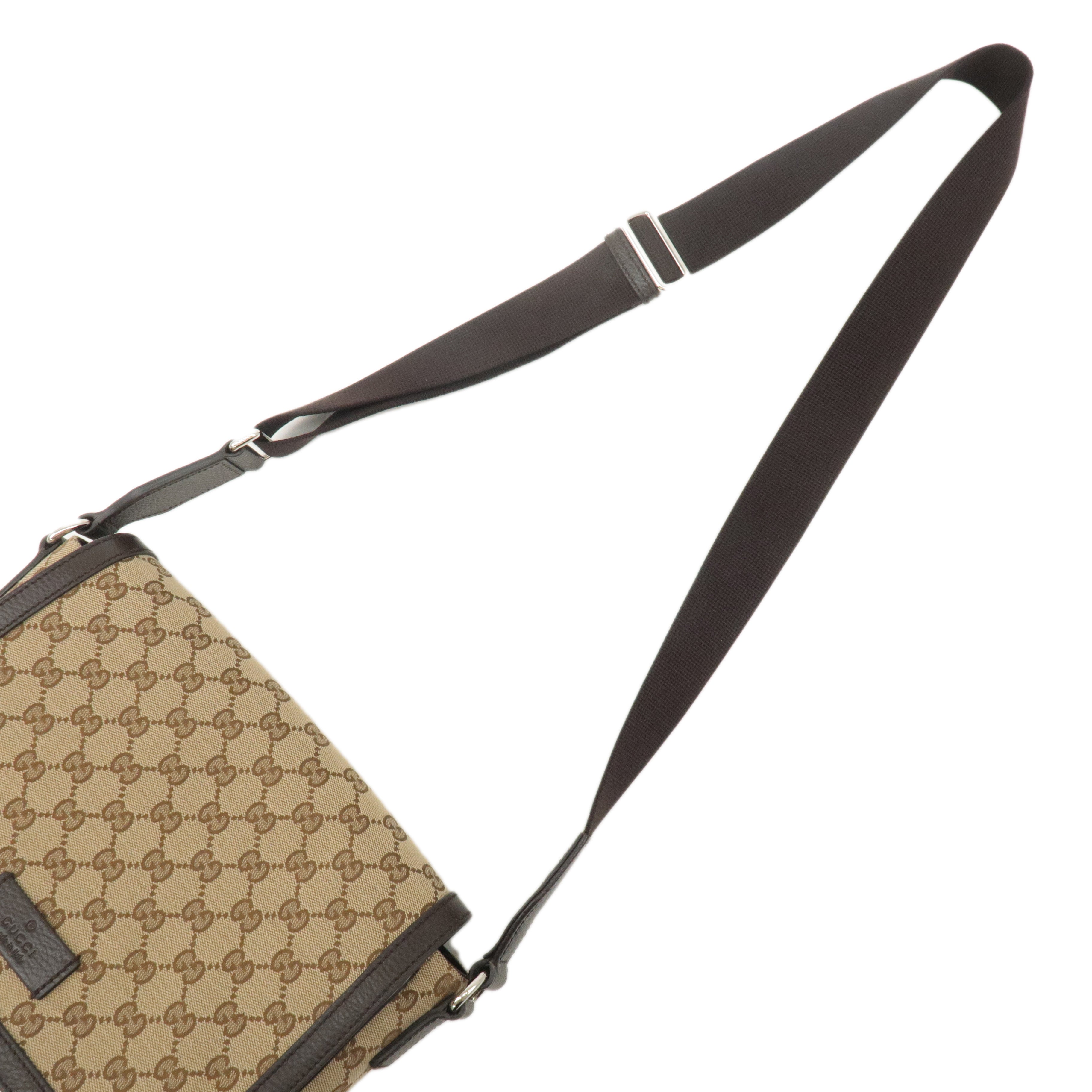 GUCCI GG Canvas Leather Crossbody Shoulder Bag Beige Brown 449172