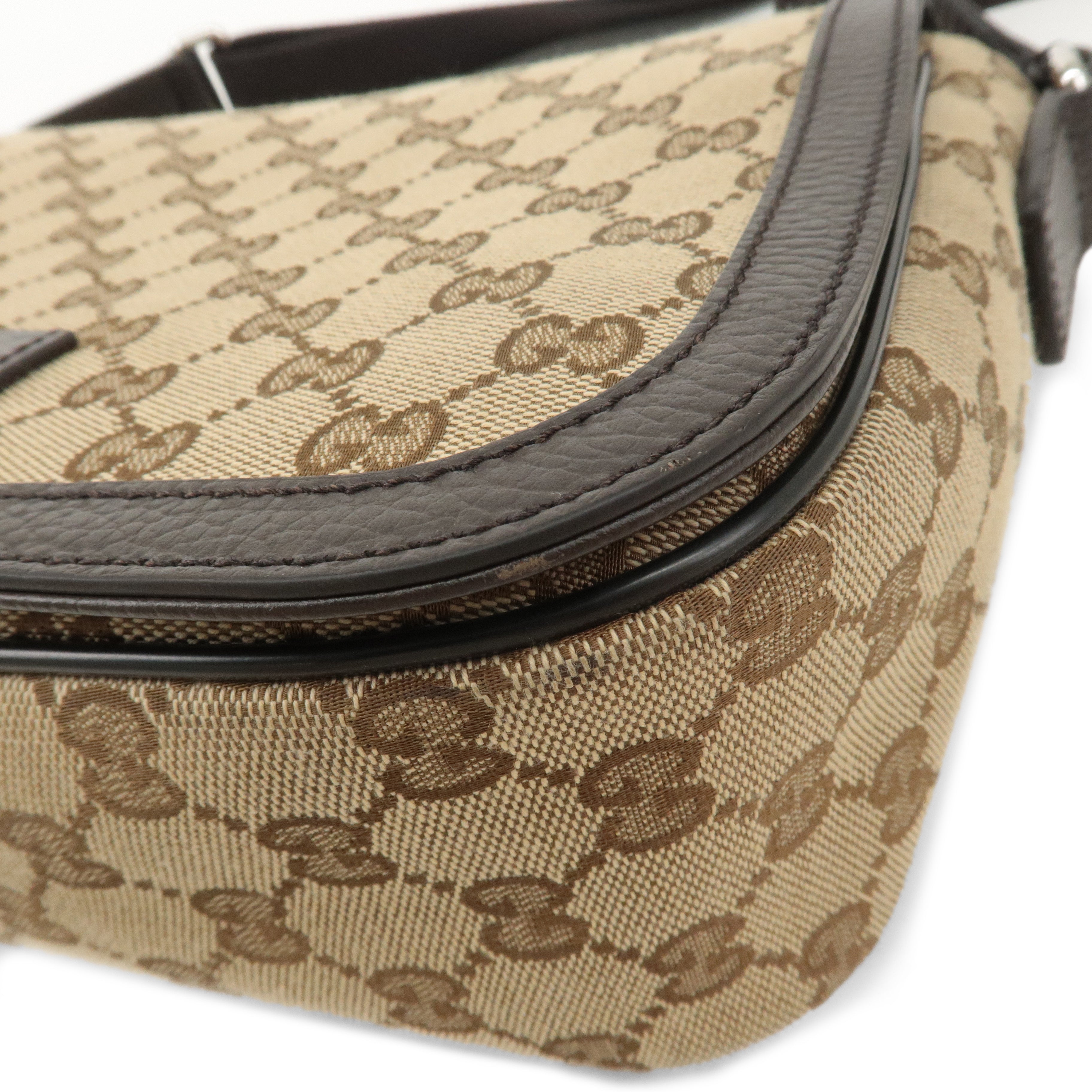 GUCCI GG Canvas Leather Crossbody Shoulder Bag Beige Brown 449172