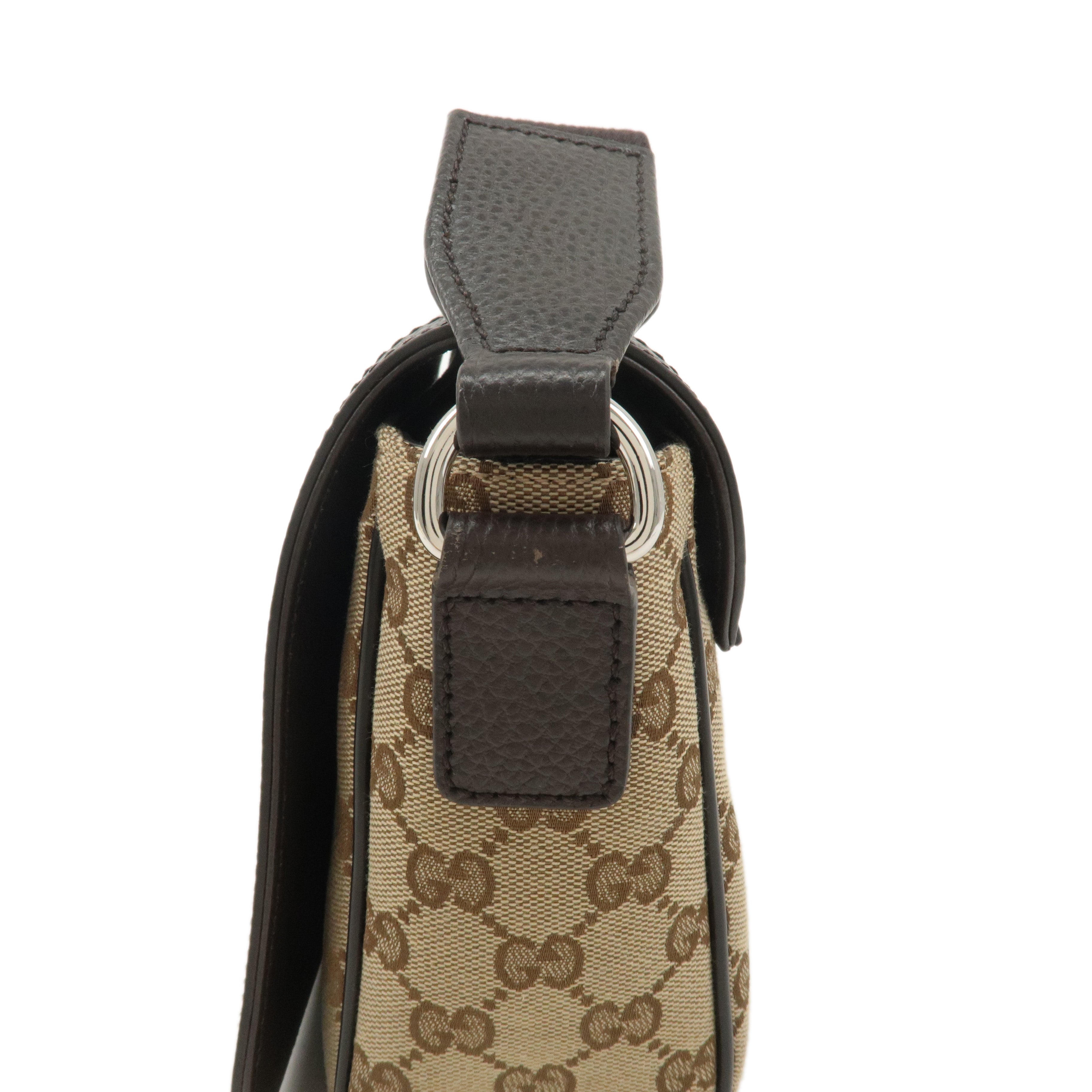 GUCCI GG Canvas Leather Crossbody Shoulder Bag Beige Brown 449172