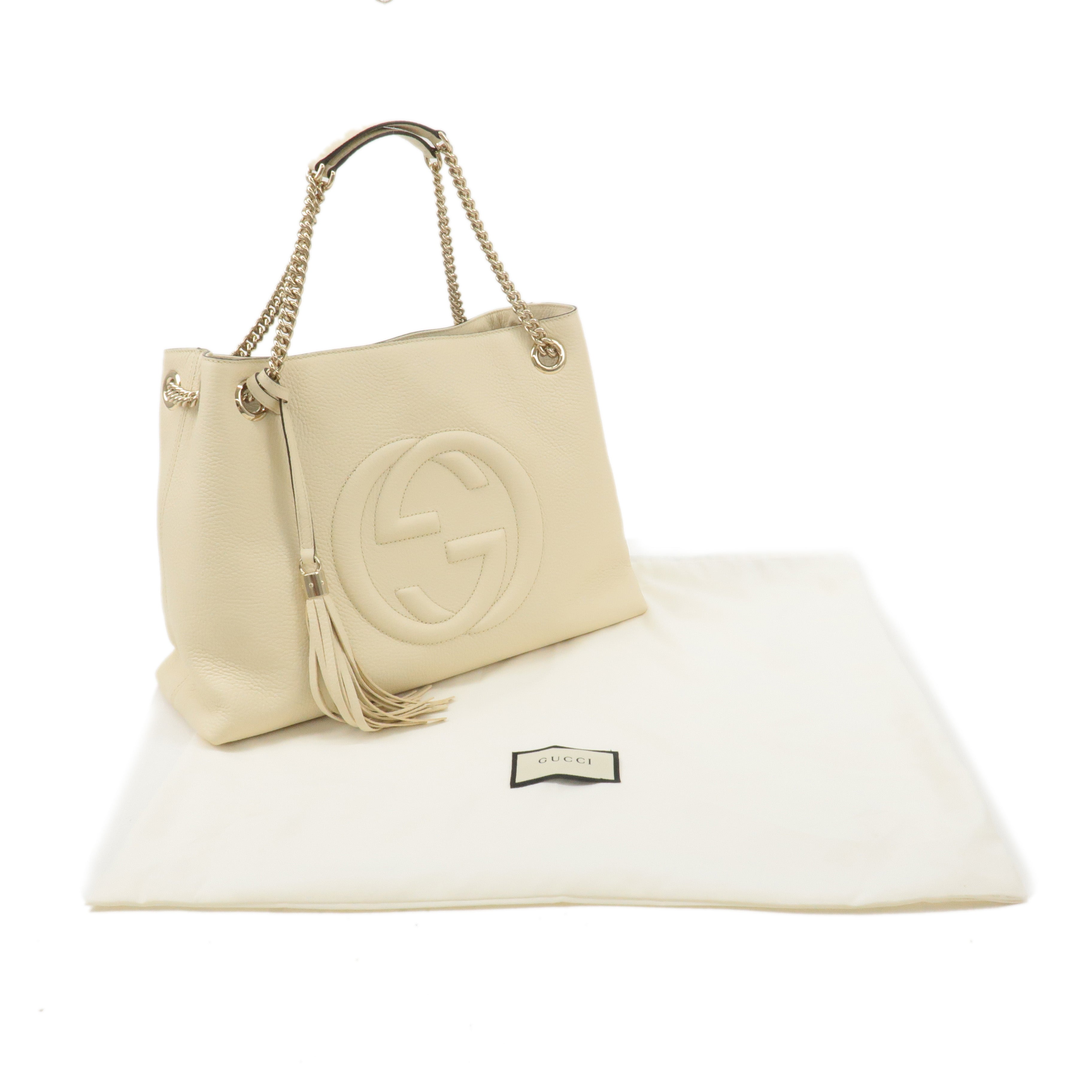 GUCCI SOHO Leather Chain Shoulder Bag Tote Bag Ivory 536196