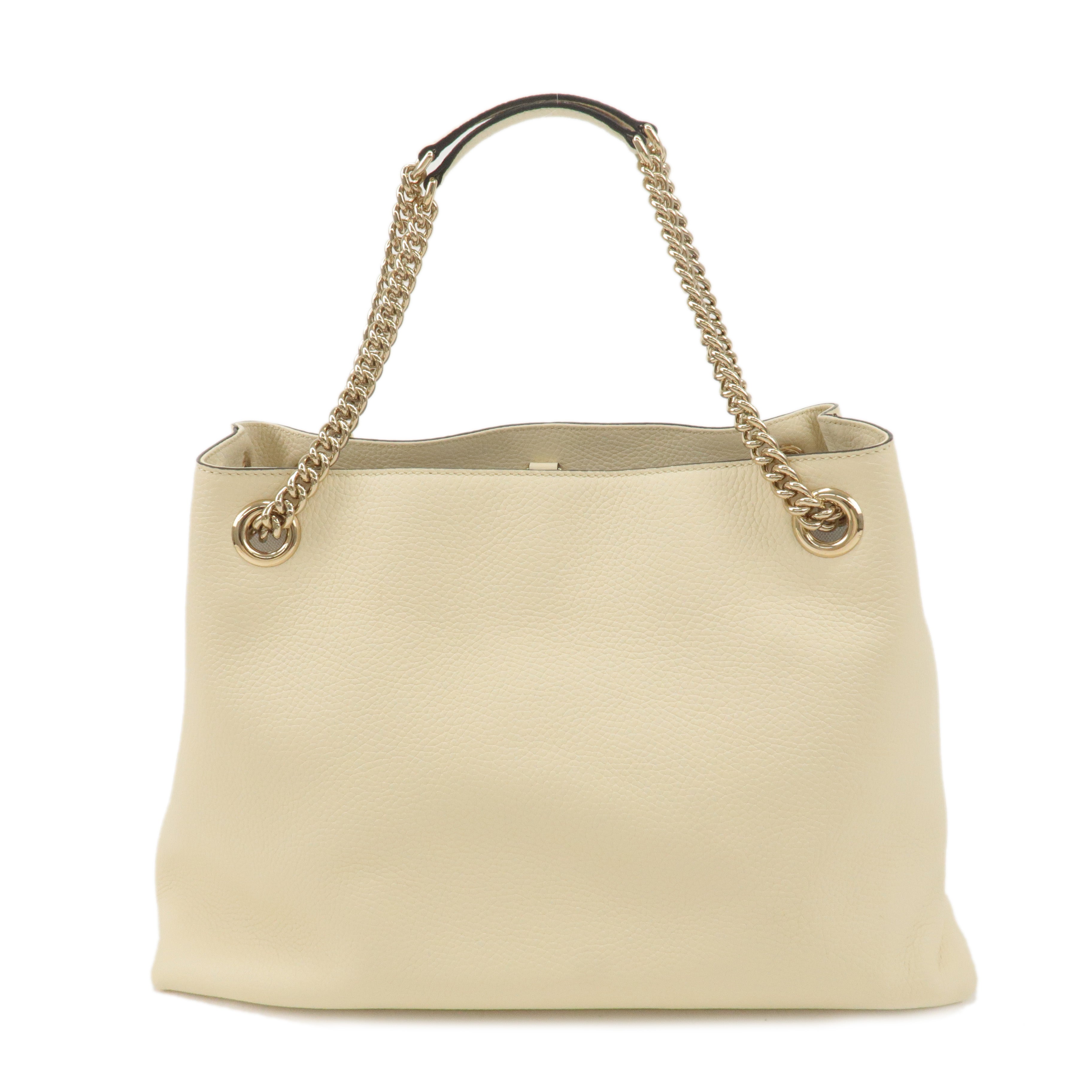 GUCCI SOHO Leather Chain Shoulder Bag Tote Bag Ivory 536196