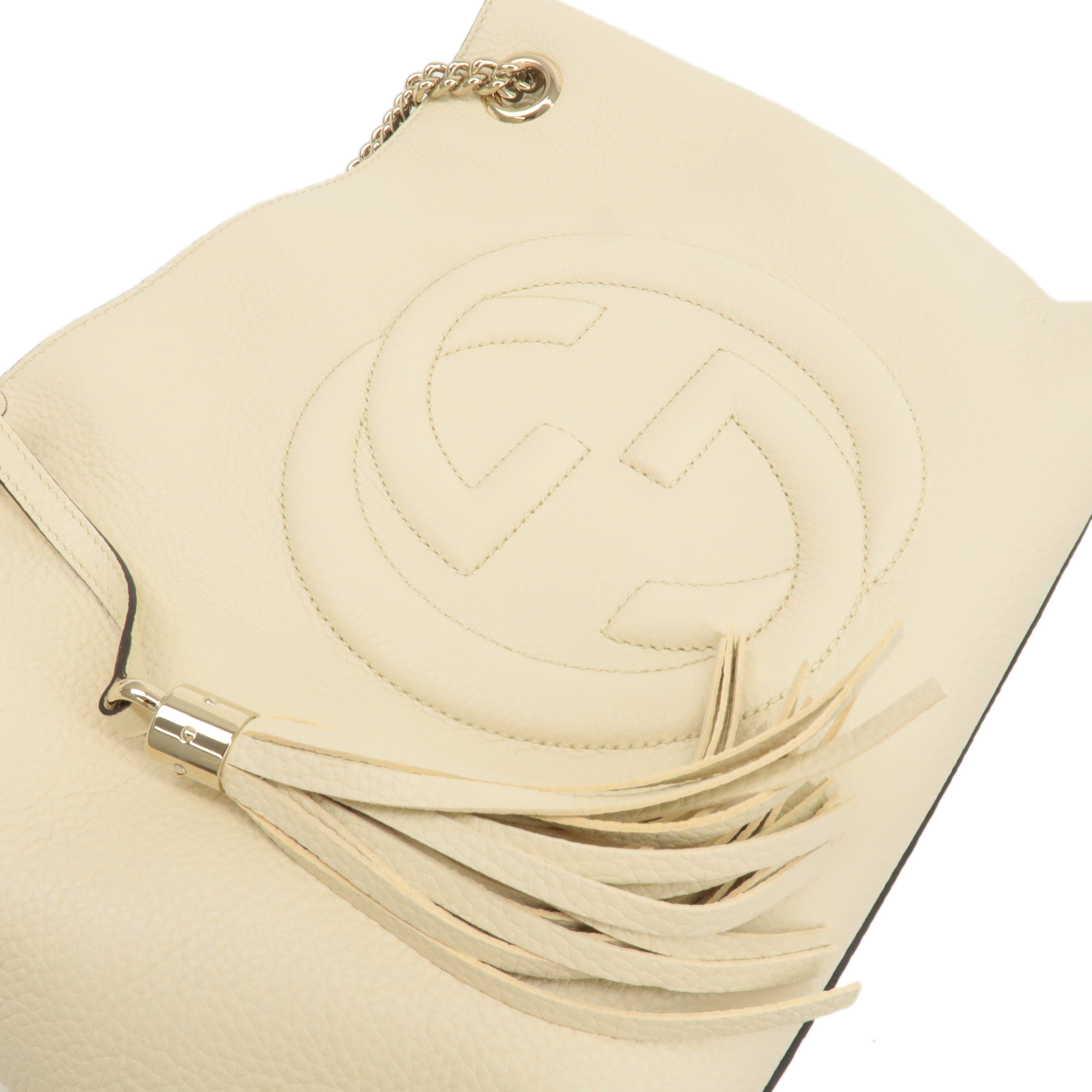 GUCCI SOHO Leather Chain Shoulder Bag Tote Bag Ivory 536196