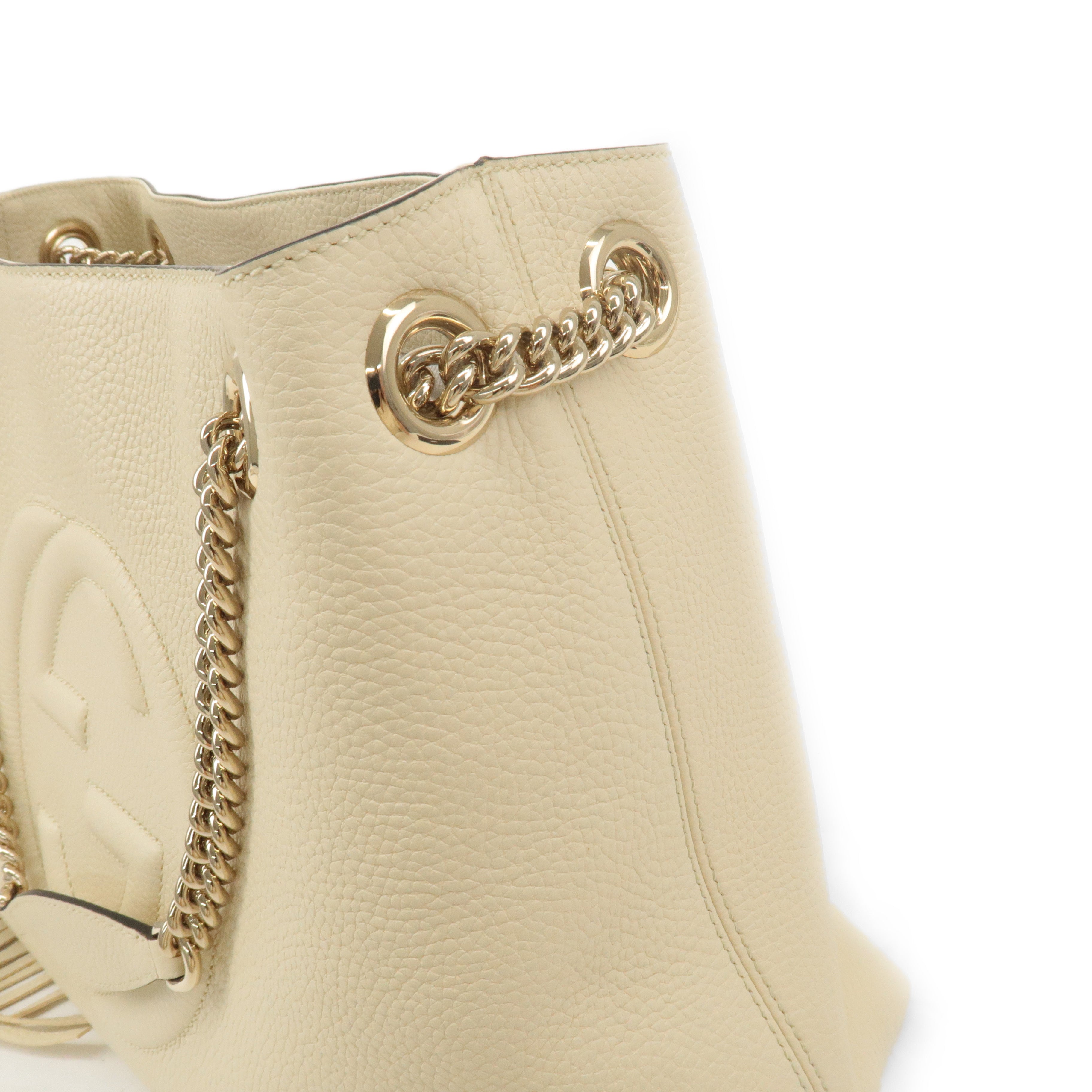 GUCCI SOHO Leather Chain Shoulder Bag Tote Bag Ivory 536196