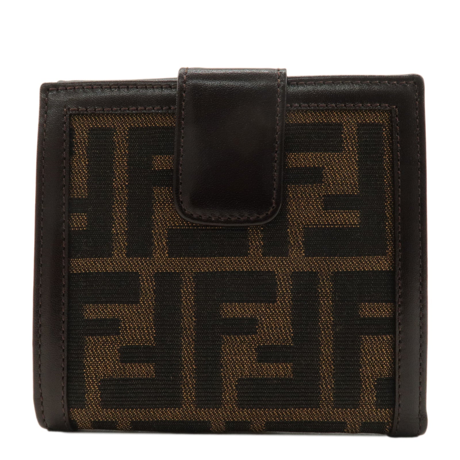 FENDI Zucca Canvas Leather Bi-fold Wallet Khaki Black Brown 01695