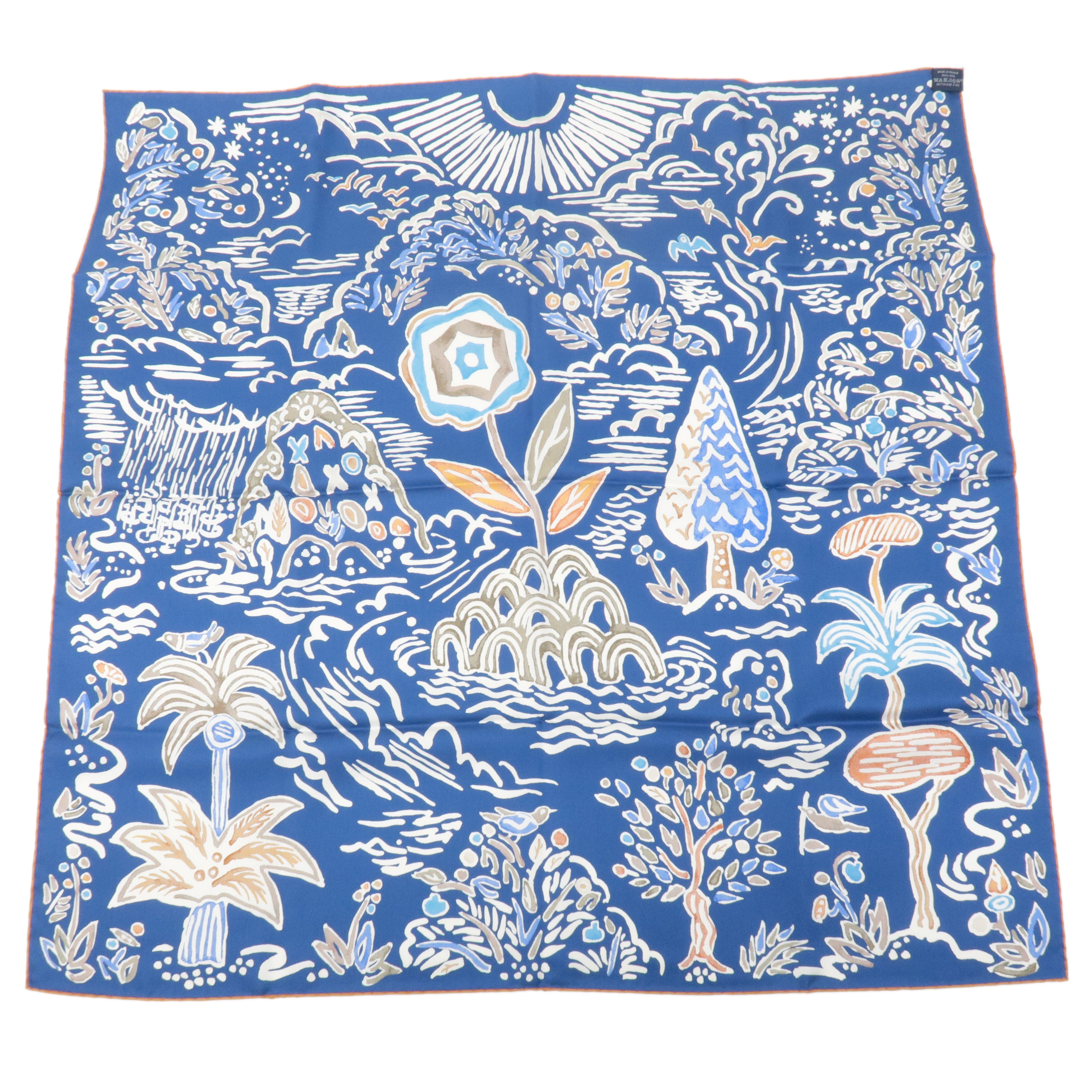 HERMES 100% Silk Carre 90 Scarf ISOLA DI PRIMAVERA Blue White