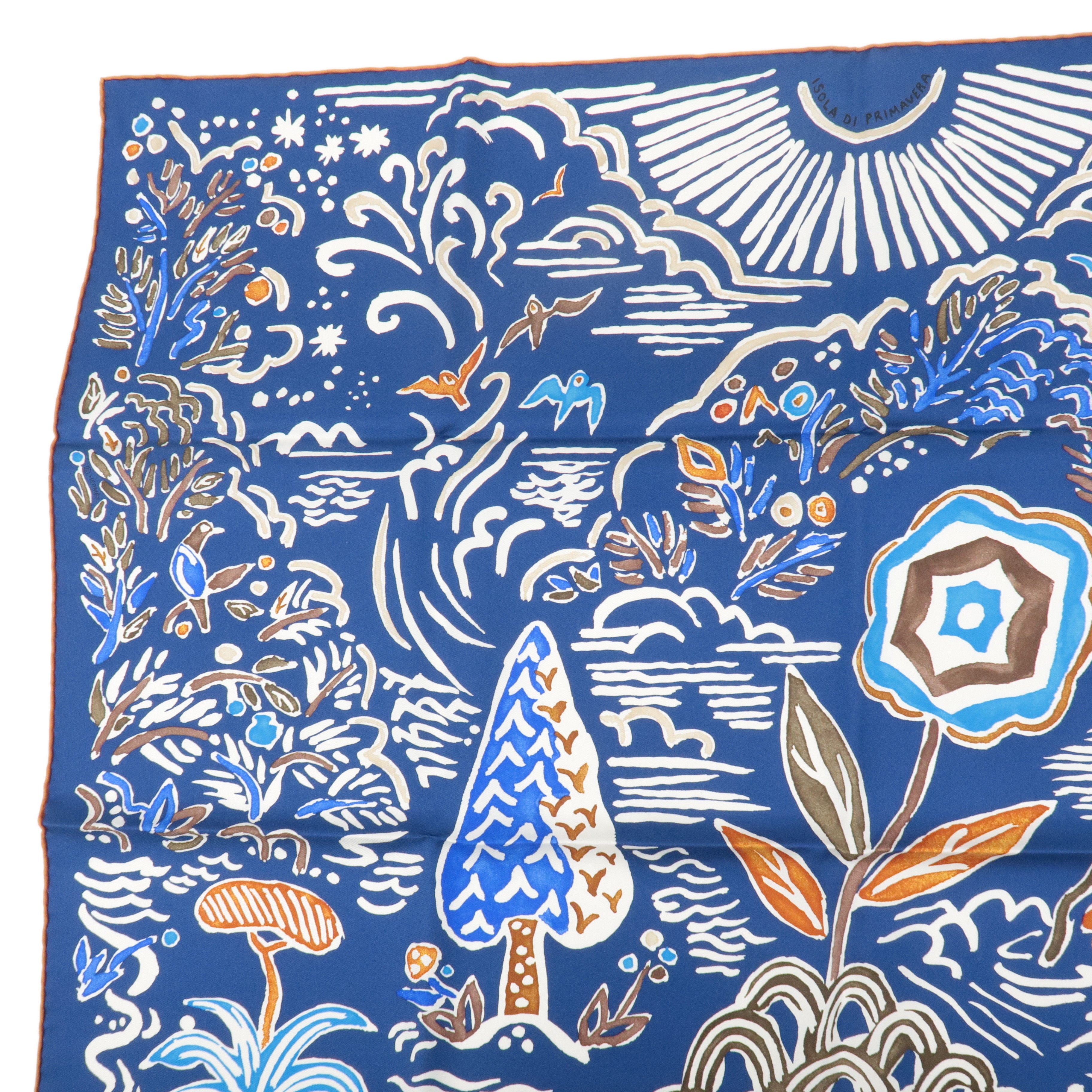 HERMES 100% Silk Carre 90 Scarf ISOLA DI PRIMAVERA Blue White