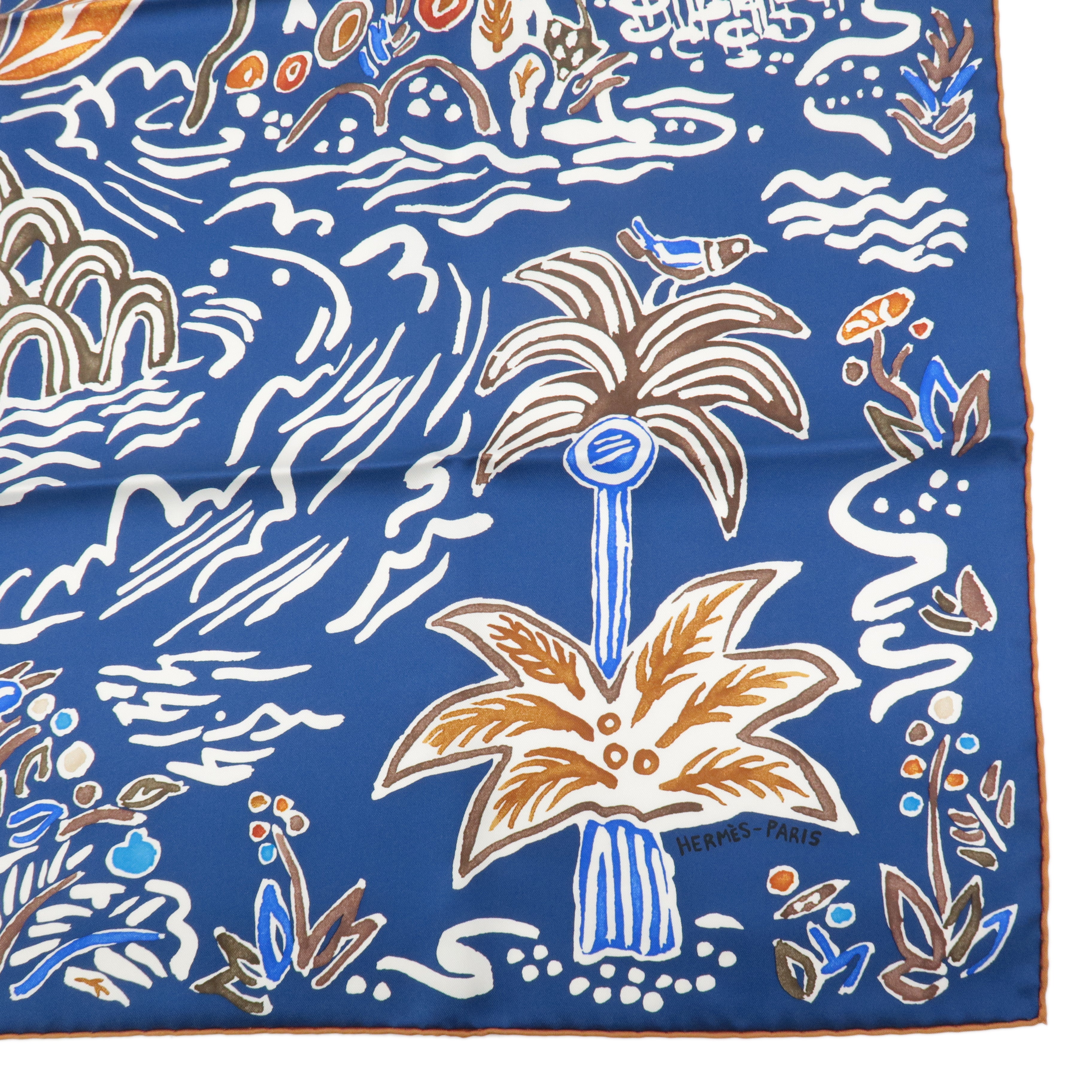 HERMES 100% Silk Carre 90 Scarf ISOLA DI PRIMAVERA Blue White