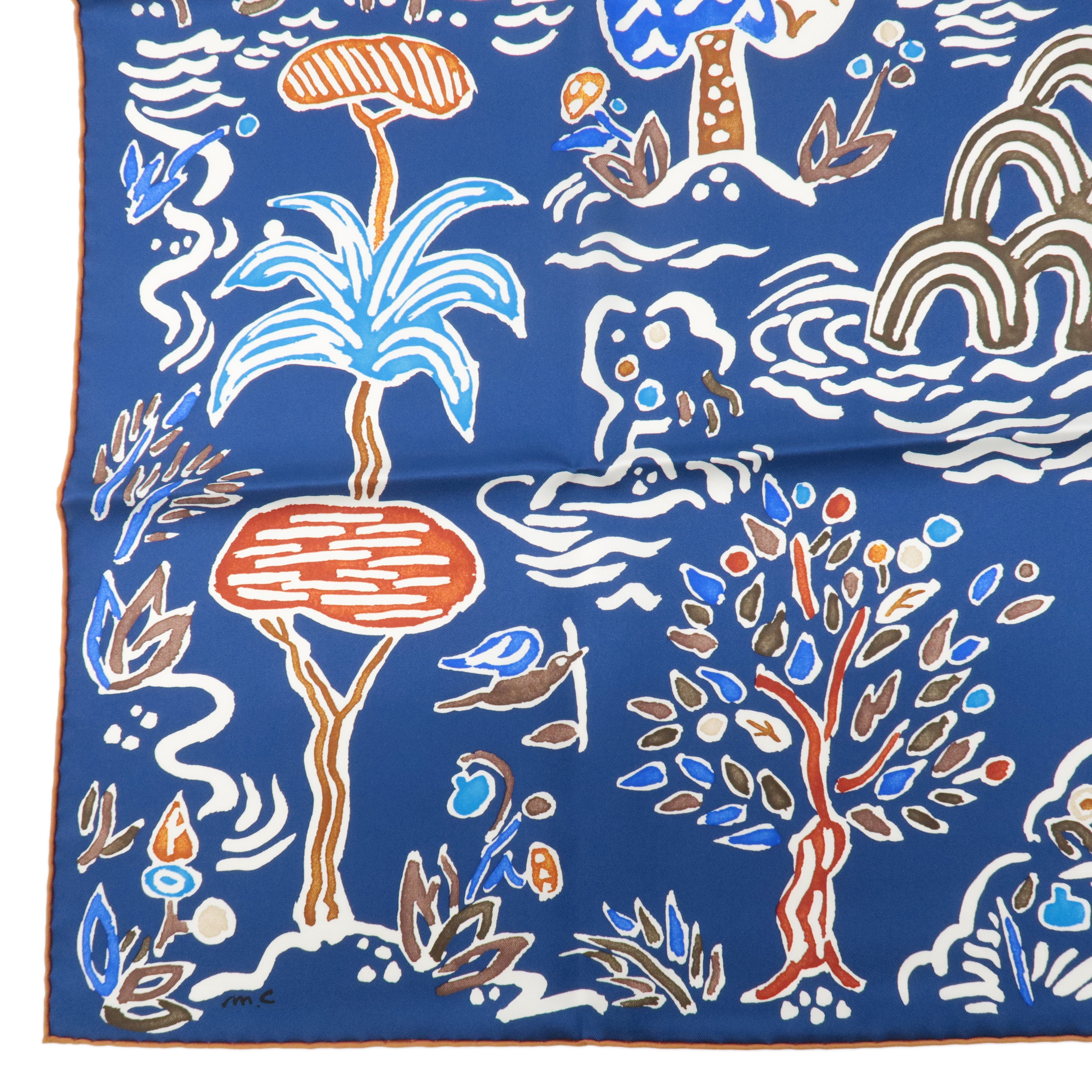 HERMES 100% Silk Carre 90 Scarf ISOLA DI PRIMAVERA Blue White