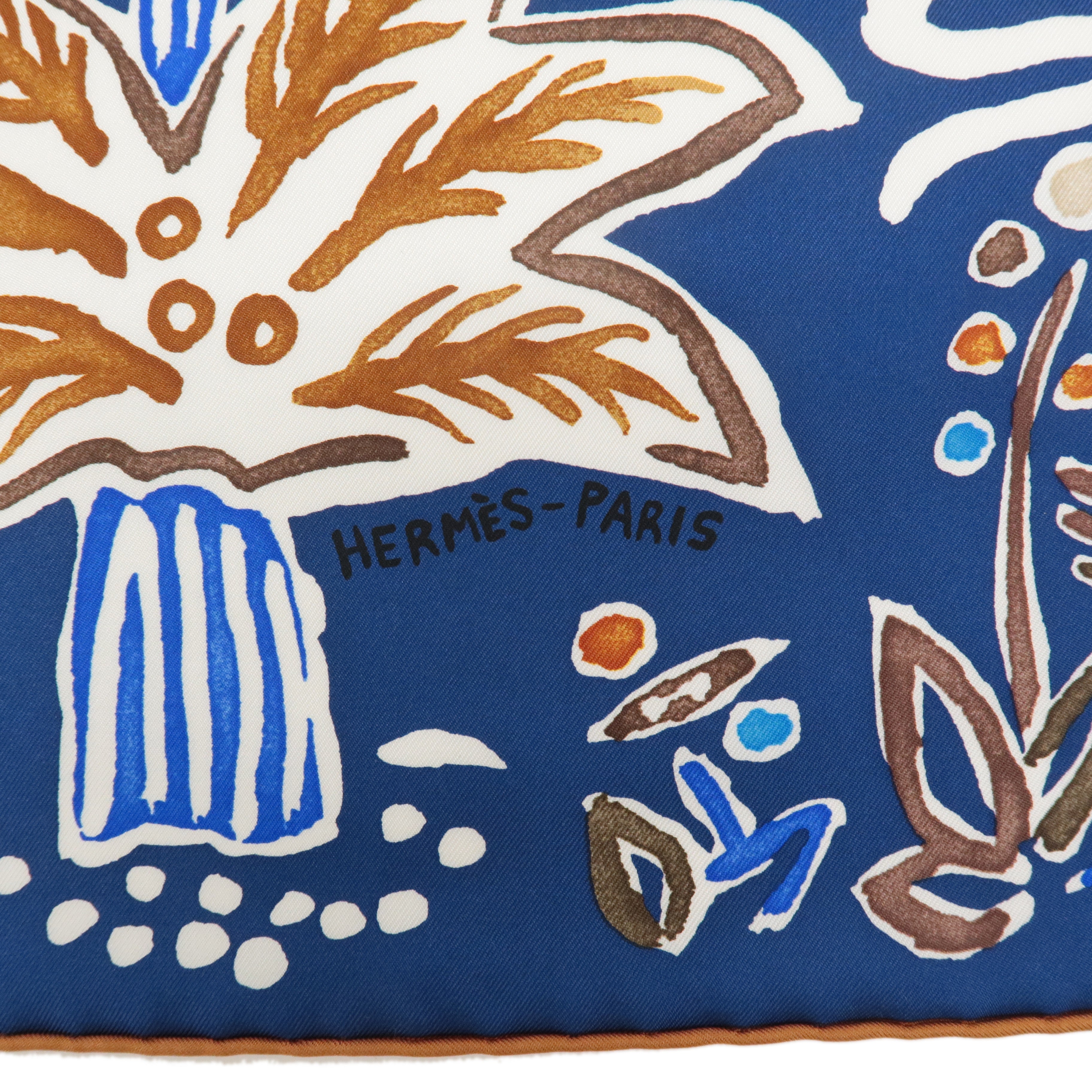 HERMES 100% Silk Carre 90 Scarf ISOLA DI PRIMAVERA Blue White