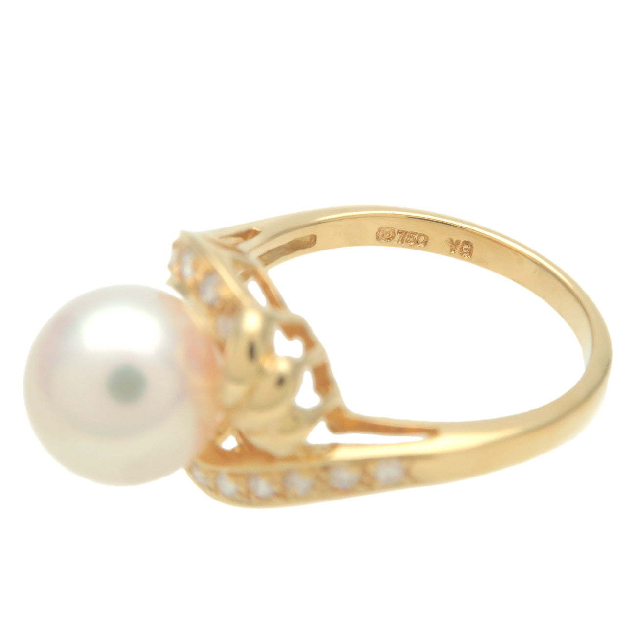 MIKIMOTO Pearl Diamond Ring K18YG 750YG Yellow Gold US5.5-6