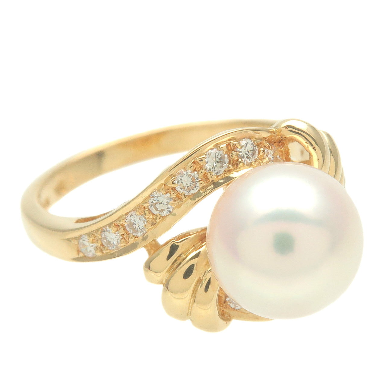 MIKIMOTO Pearl Diamond Ring K18YG 750YG Yellow Gold US5.5-6