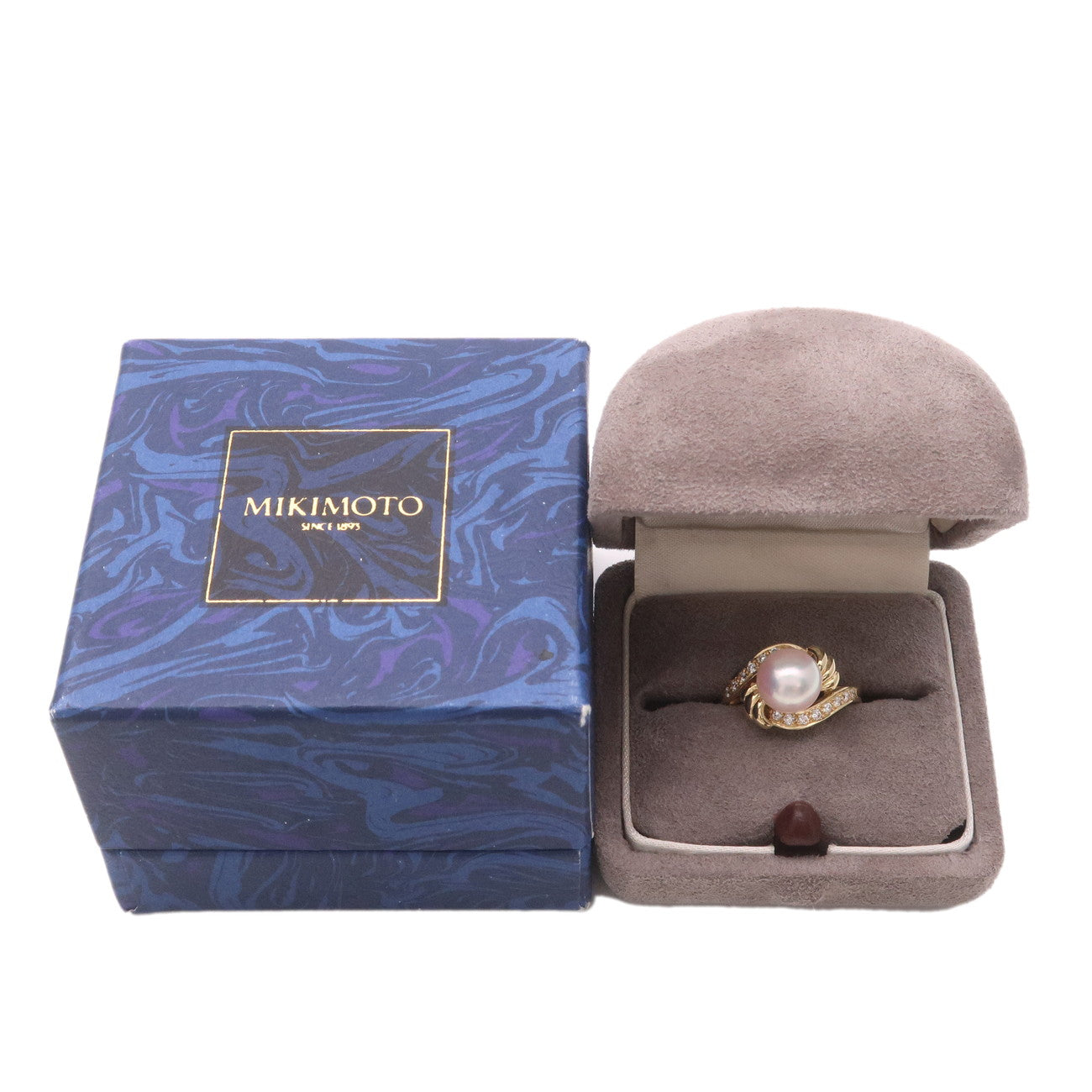 MIKIMOTO Pearl Diamond Ring K18YG 750YG Yellow Gold US5.5-6