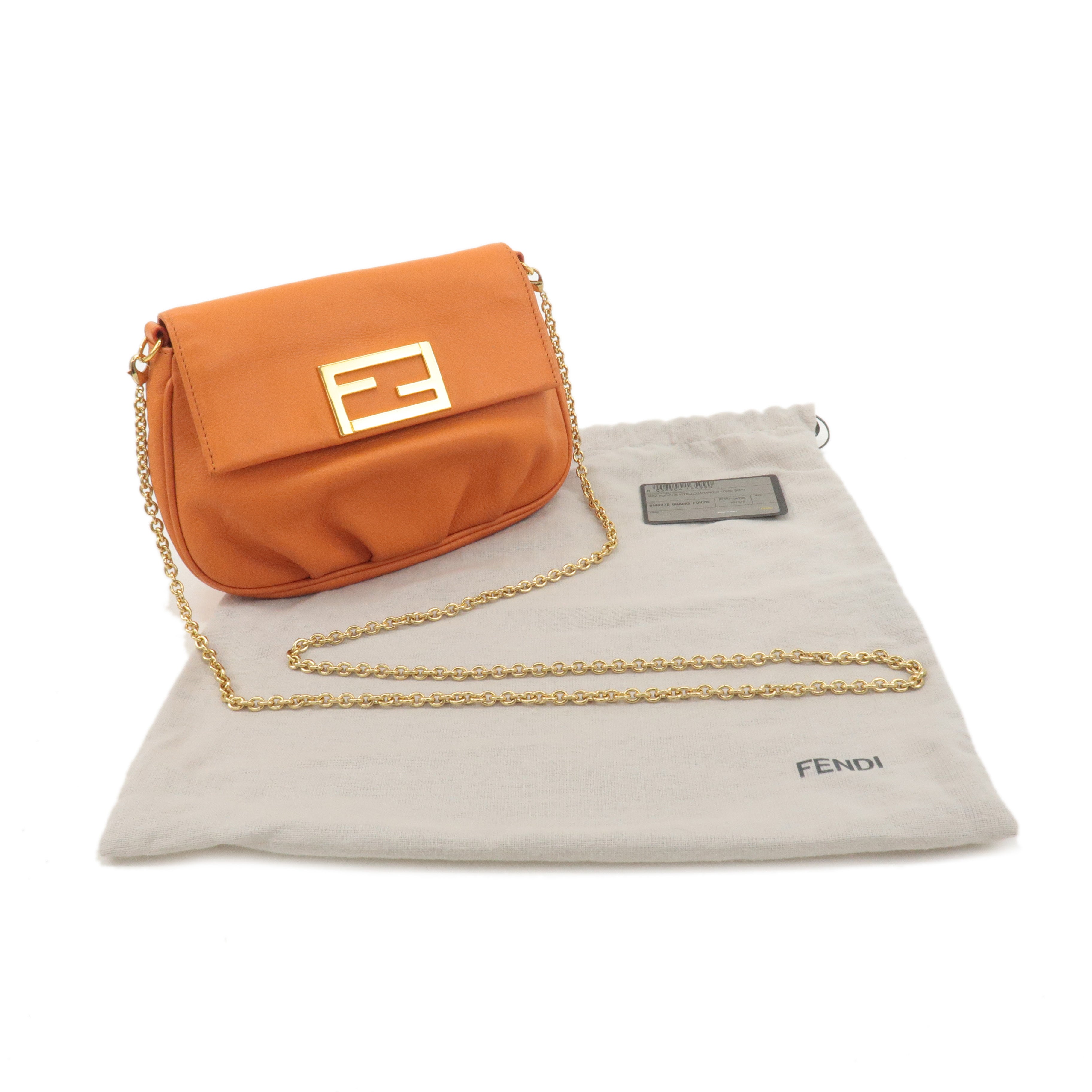 FENDI Leather Chain 2 Way Shoulder Bag Purse Orange 8M0276