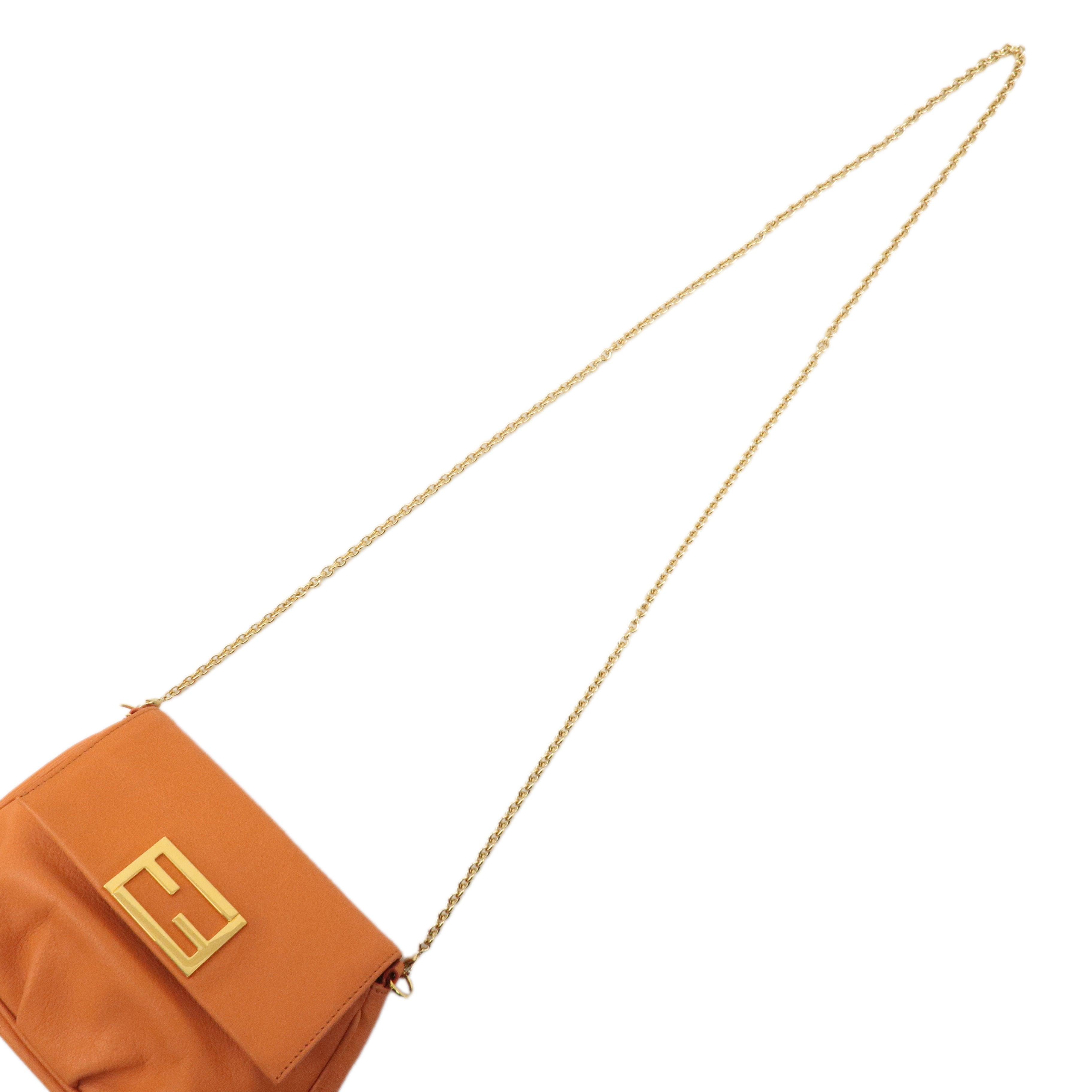 FENDI Leather Chain 2 Way Shoulder Bag Purse Orange 8M0276