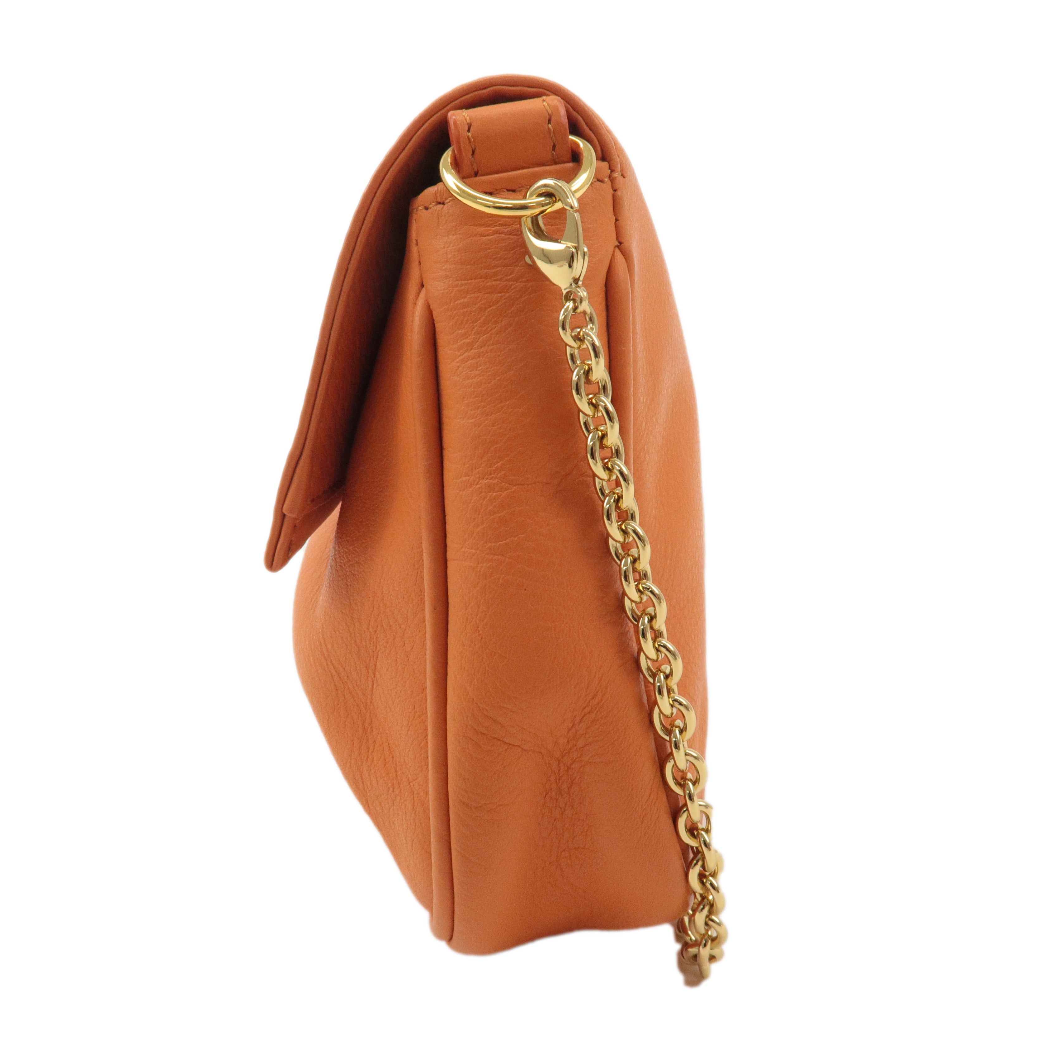 FENDI Leather Chain 2 Way Shoulder Bag Purse Orange 8M0276