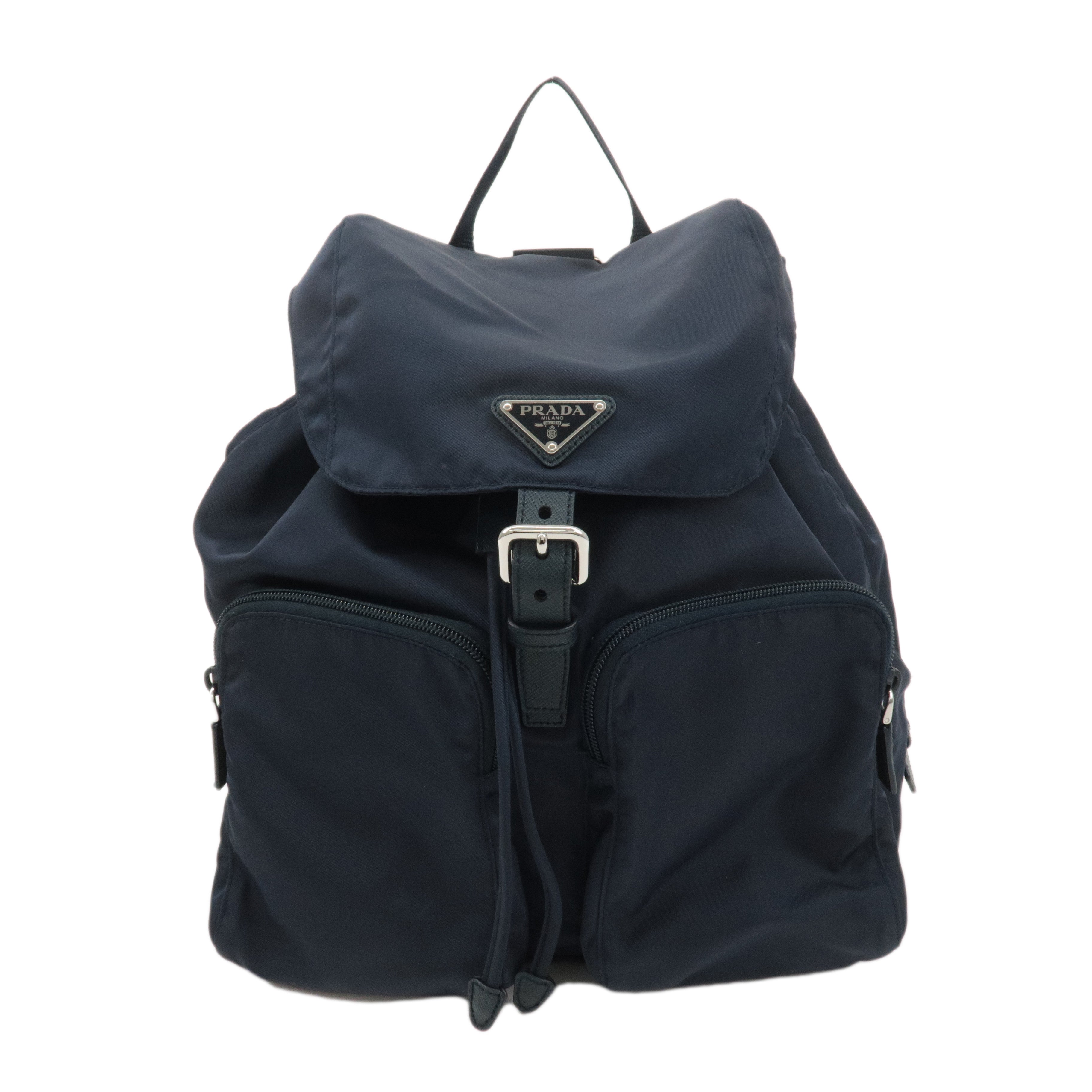 PRADA-Nylon-Leather-Back-Pack-Ruck-Sack-Navy-1BZ005