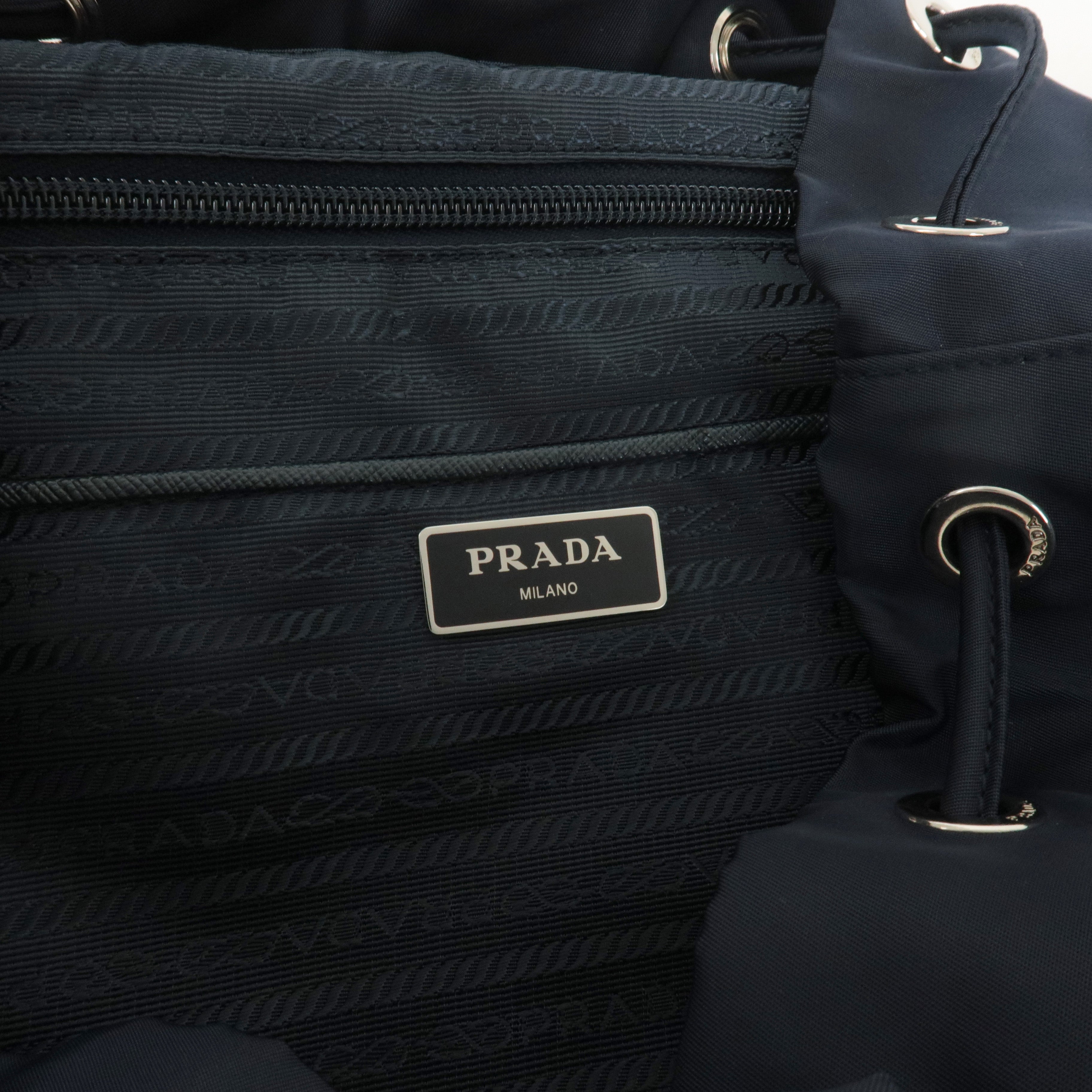 PRADA Nylon Leather Back Pack Ruck Sack Navy 1BZ005