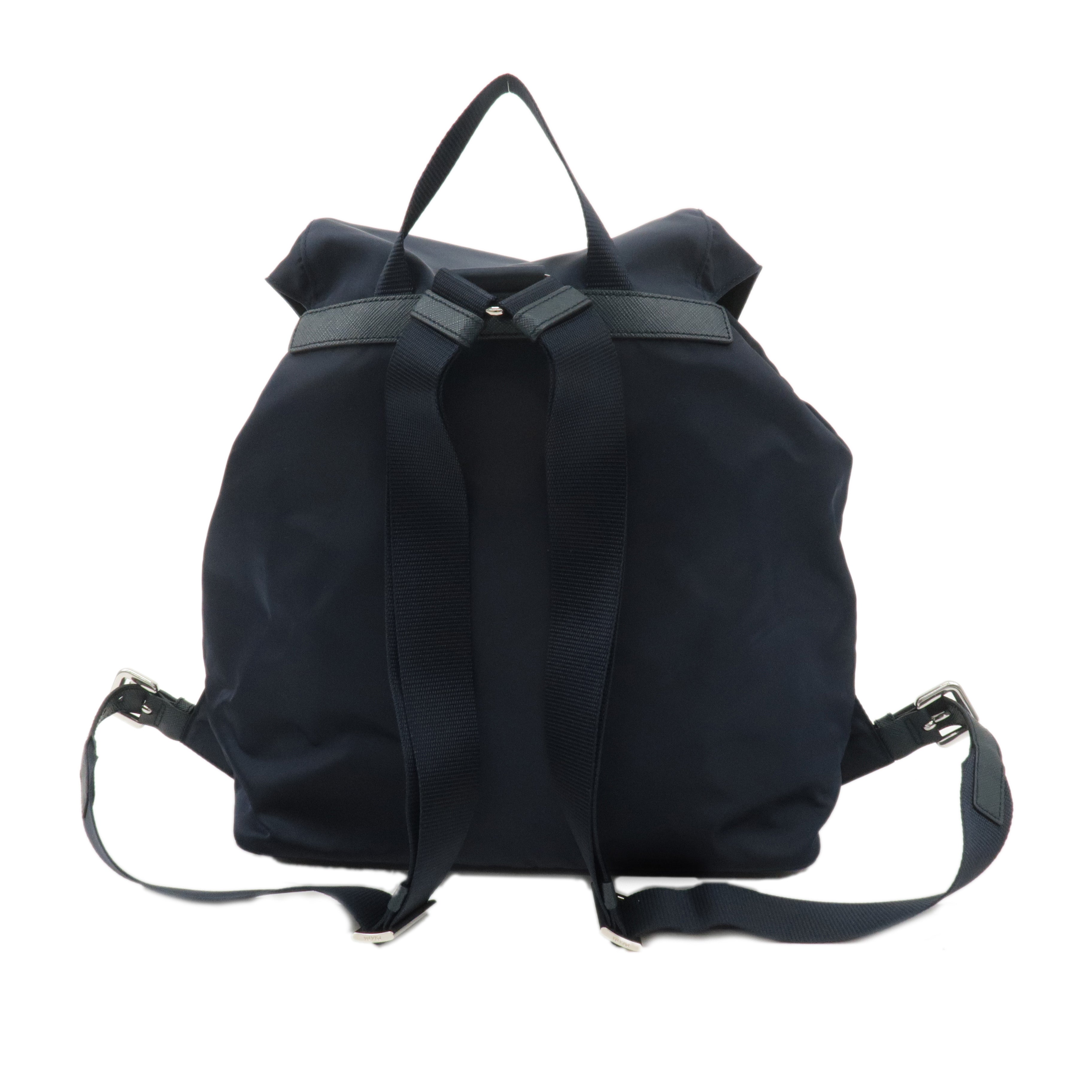 PRADA Nylon Leather Back Pack Ruck Sack Navy 1BZ005