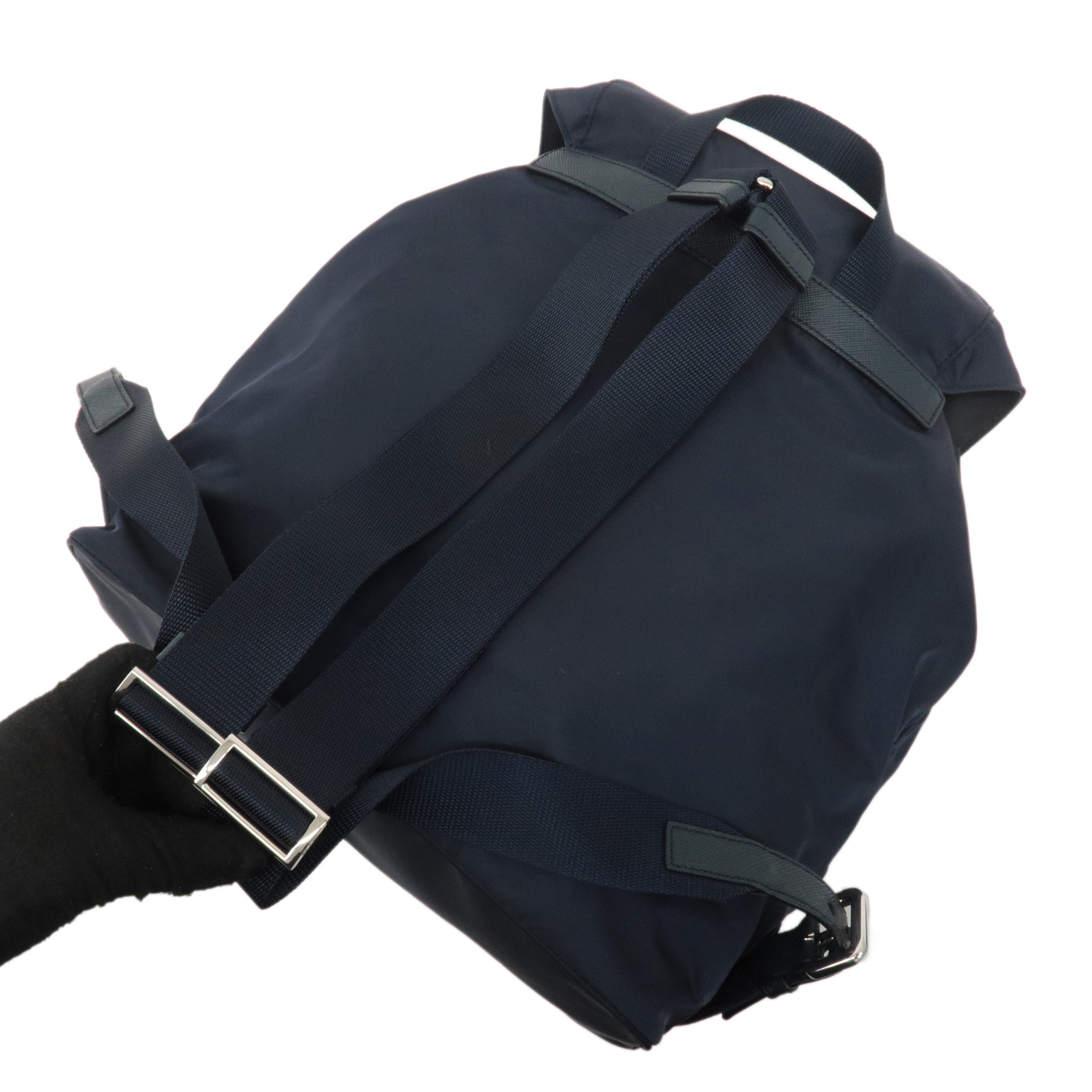 PRADA Nylon Leather Back Pack Ruck Sack Navy 1BZ005