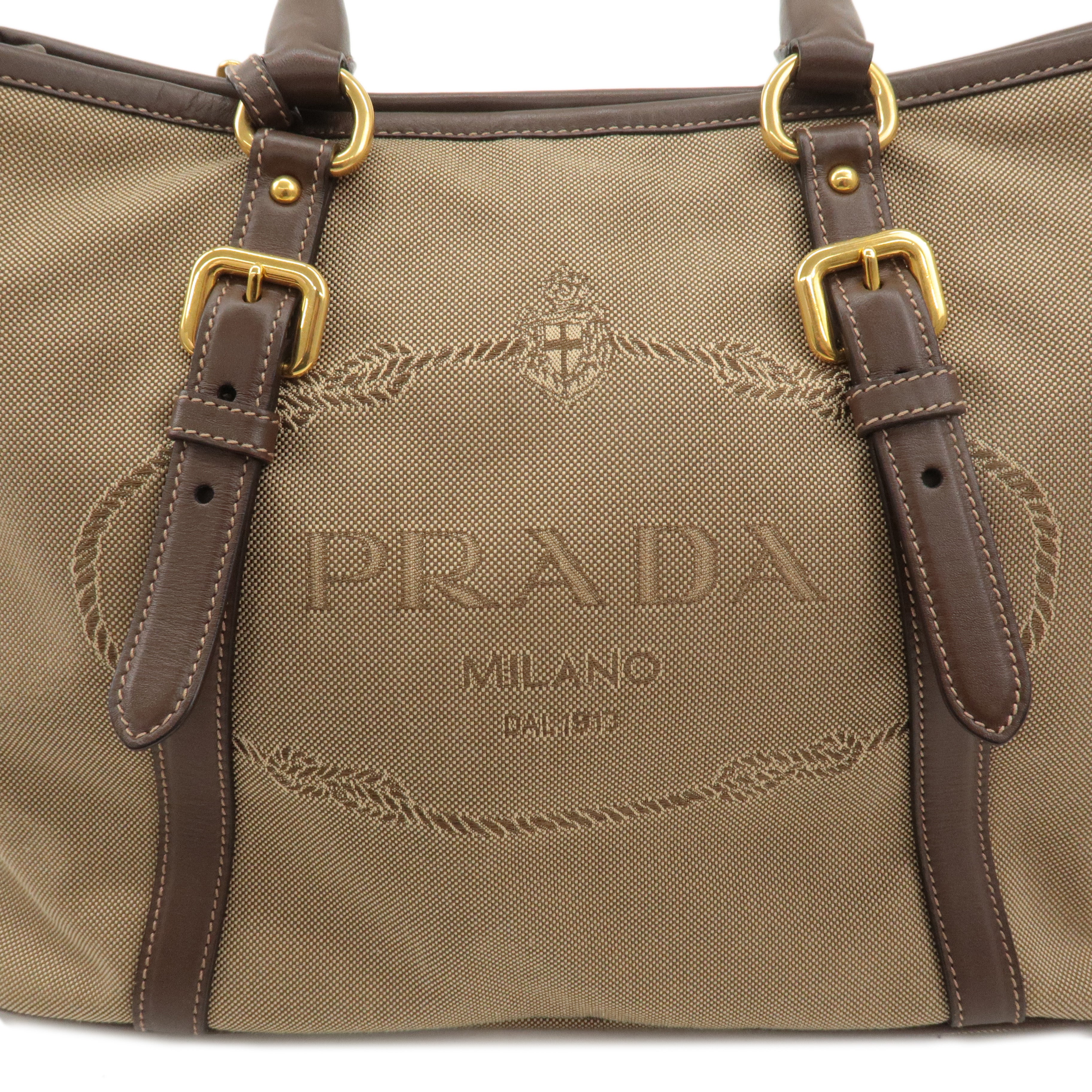 PRADA Logo Jacquard Leather 2WAY Bag Shoulder Bag Beige BN2832