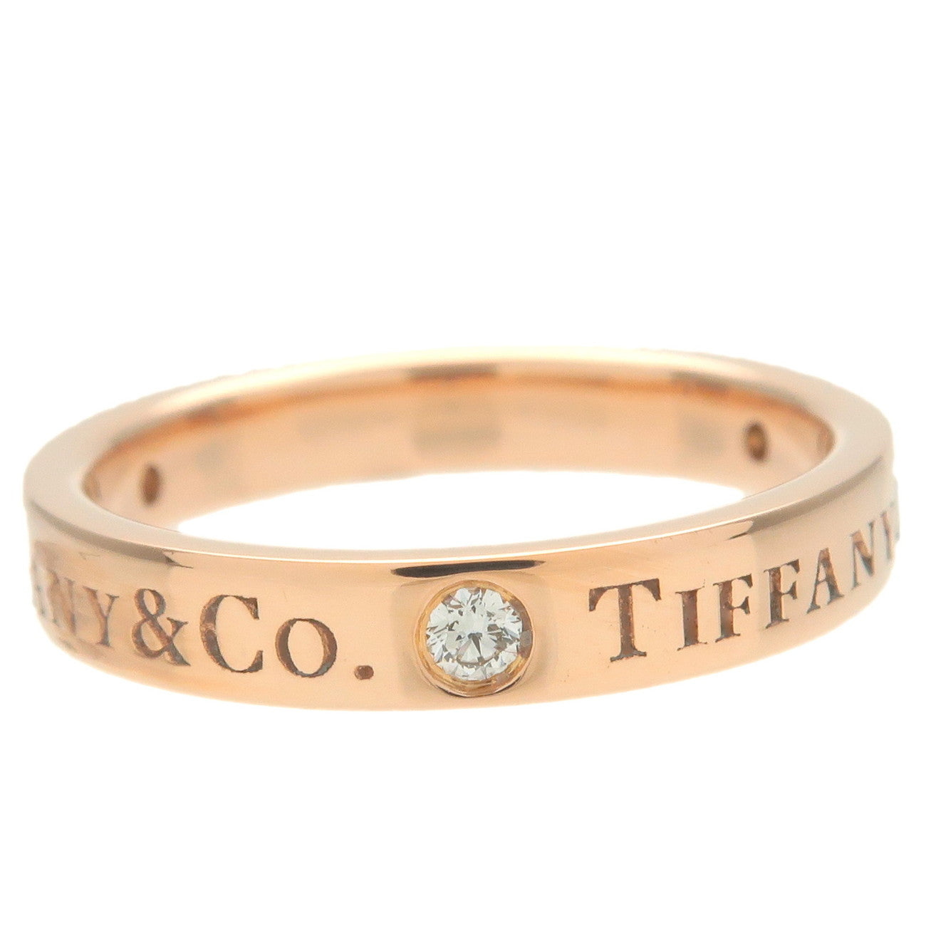 Tiffany&Co. Flat Band Ring 3P Diamond K18 Rose Gold US4.5 EU47.5