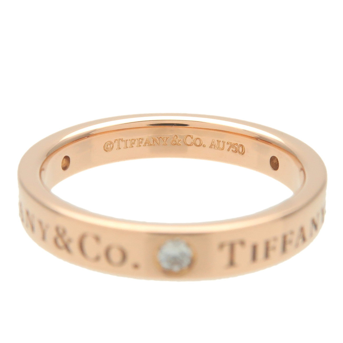 Tiffany&Co. Flat Band Ring 3P Diamond K18 Rose Gold US4.5 EU47.5