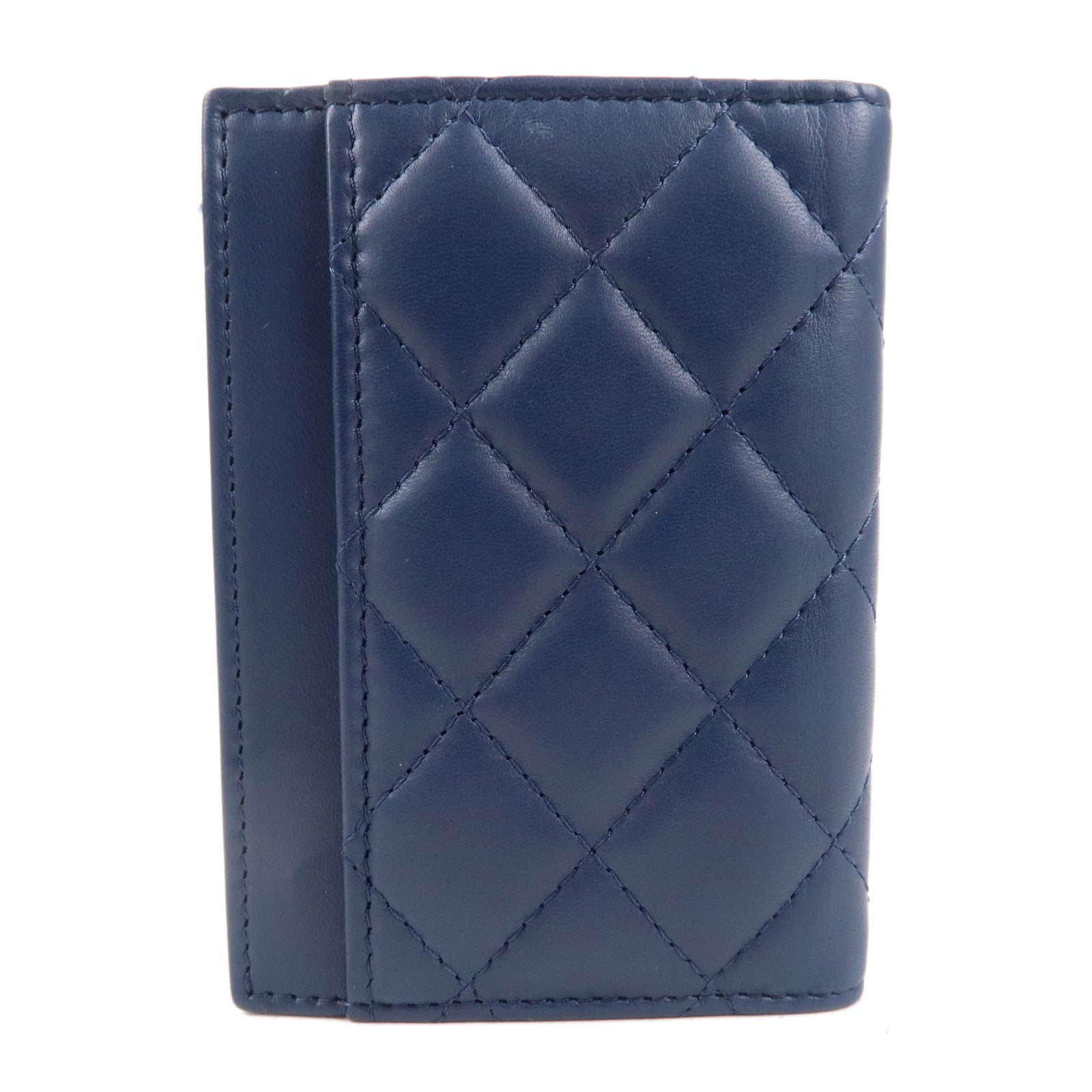 CHANEL Timeless Classic Lamb Skin Pass Case Card Case Navy A82369