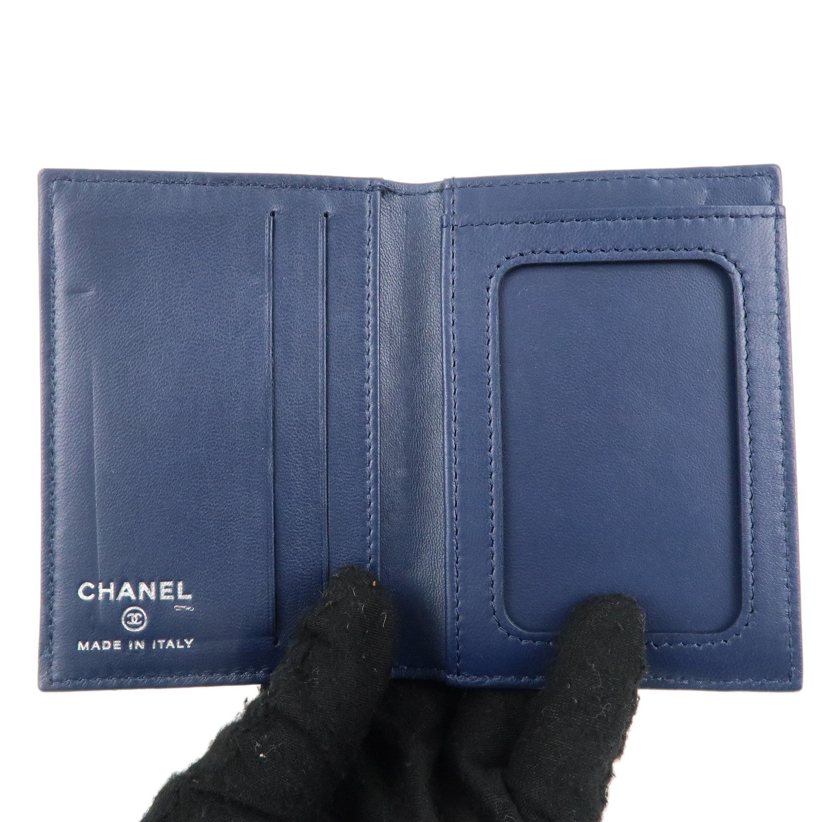 CHANEL Timeless Classic Lamb Skin Pass Case Card Case Navy A82369