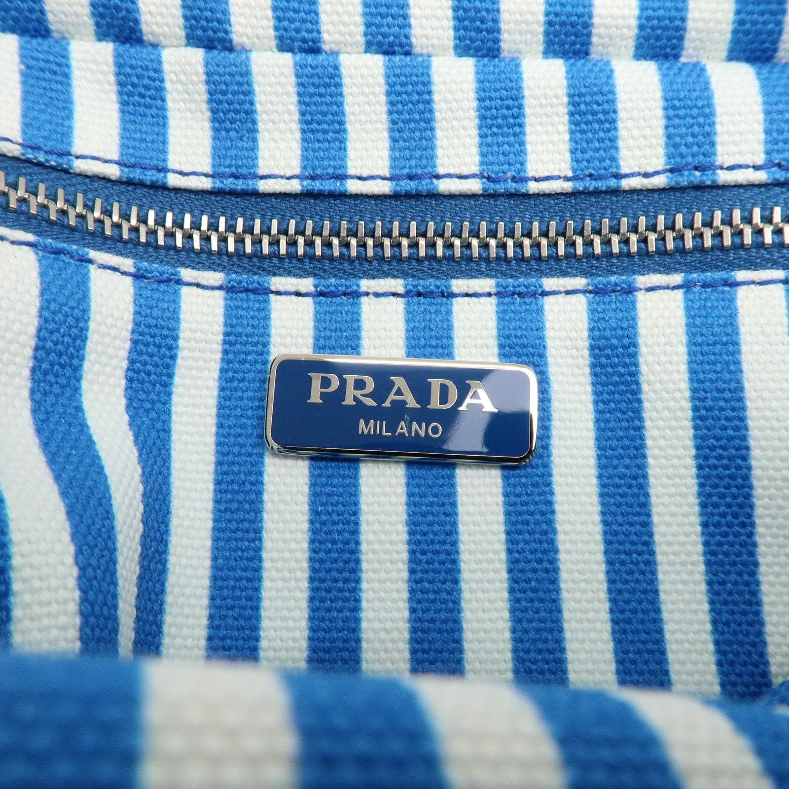 PRADA Canapa Canvas Leather Cosmetic Pouch Blue 1NA693