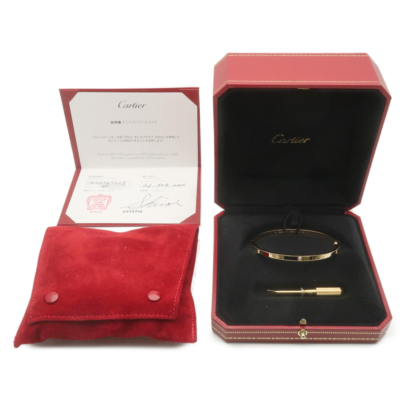 Cartier Love Bracelet Bangle Half Diamond K18 750YG Yellow Gold