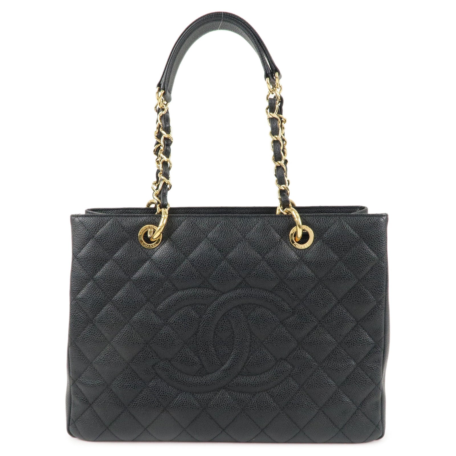 CHANEL-Matelasse-Caviar-Skin-GST-Chain-Tote-Bag-Black-Gold-A50995