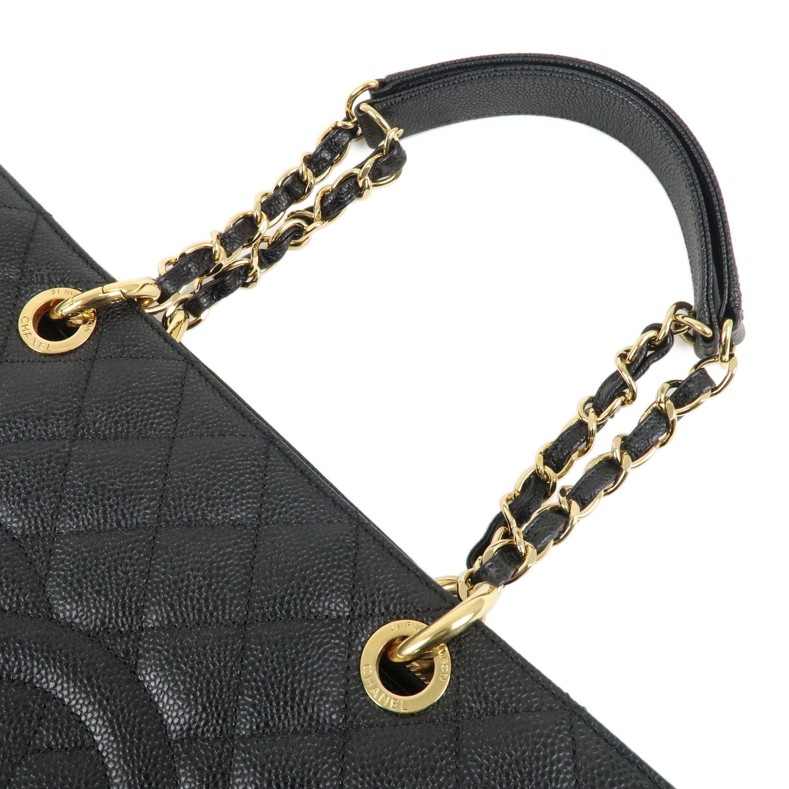 CHANEL Matelasse Caviar Skin GST Chain Tote Bag Black Gold A50995