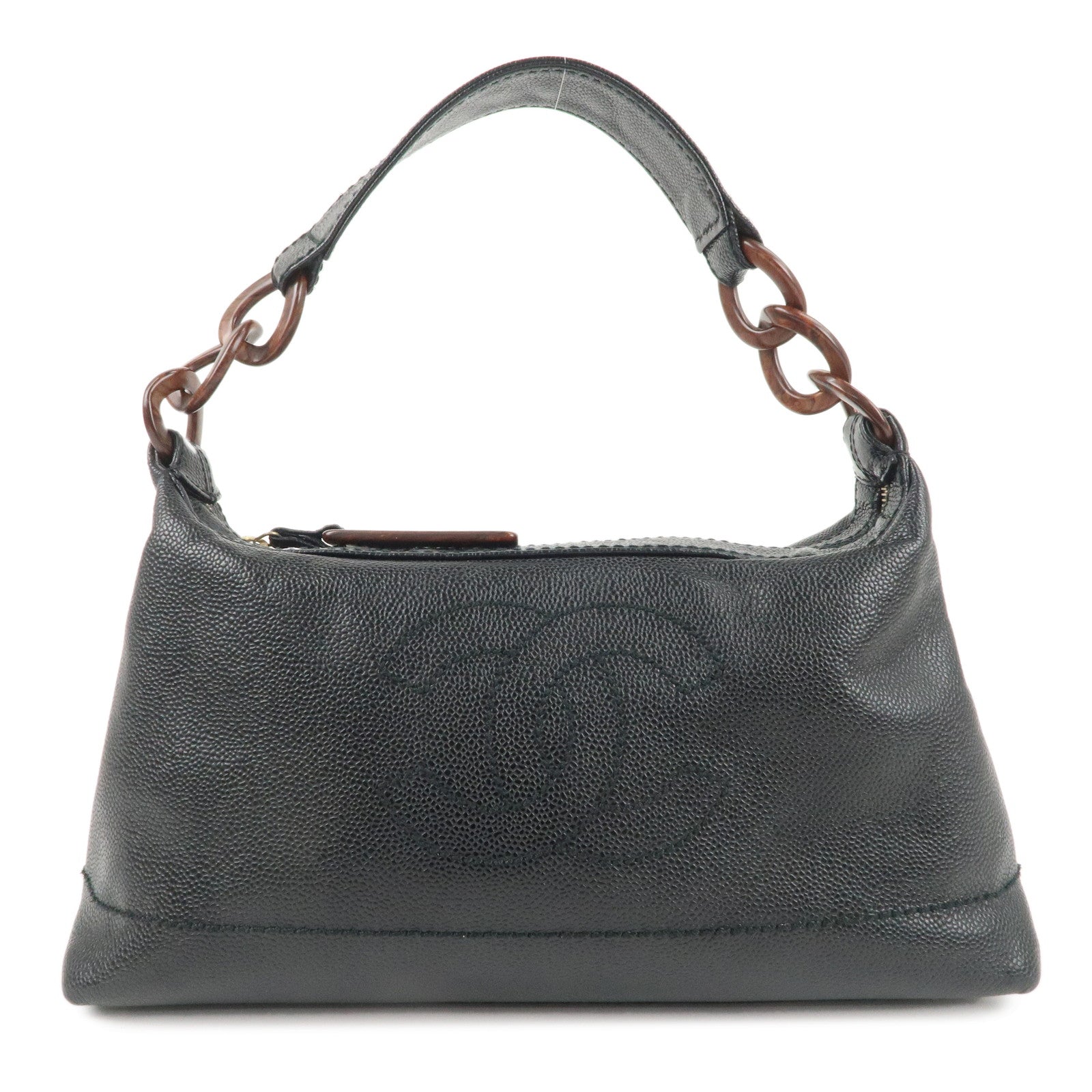 CHANEL-Caviar-Skin-Coco-Mark-Chain-Shoulder-Bag-Black