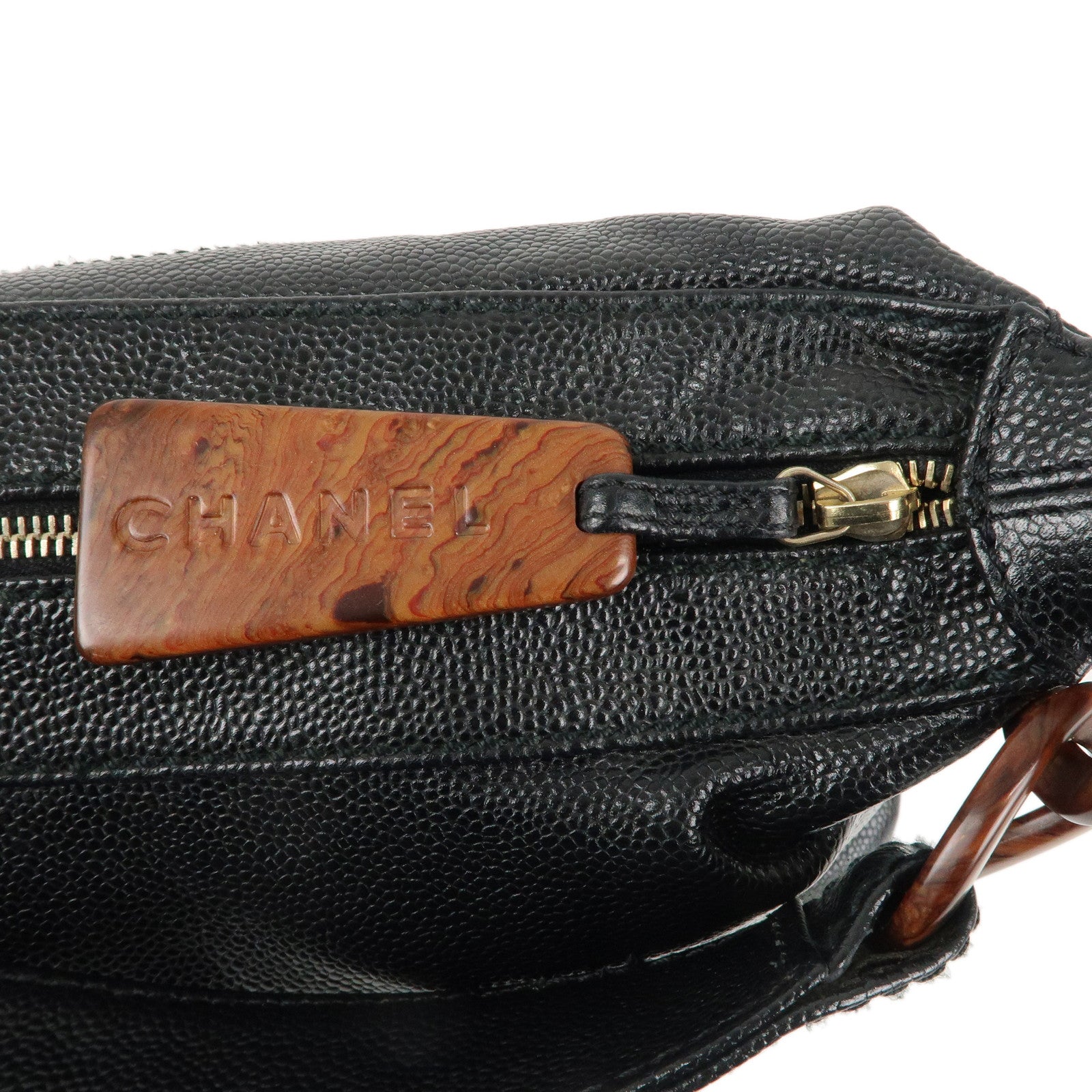 CHANEL Caviar Skin Coco Mark Chain Shoulder Bag Black