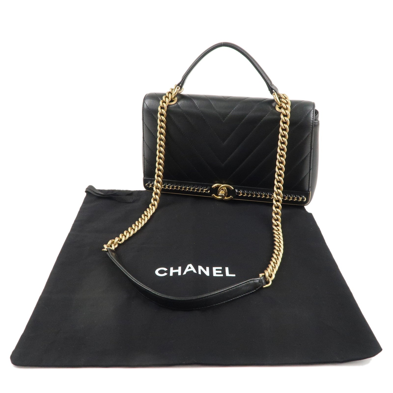 CHANEL V-Stitch Lamb Skin 2Way Chain Shoulder Bag Black