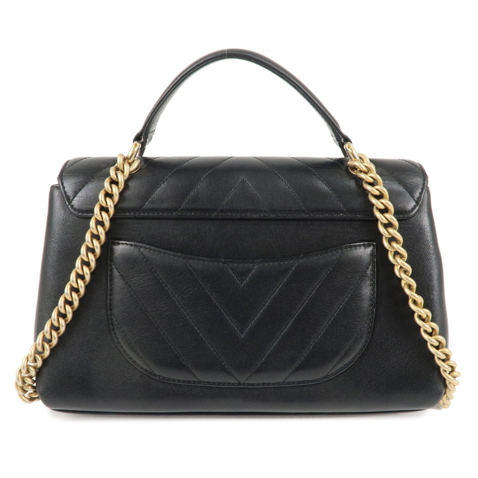 CHANEL V-Stitch Lamb Skin 2Way Chain Shoulder Bag Black