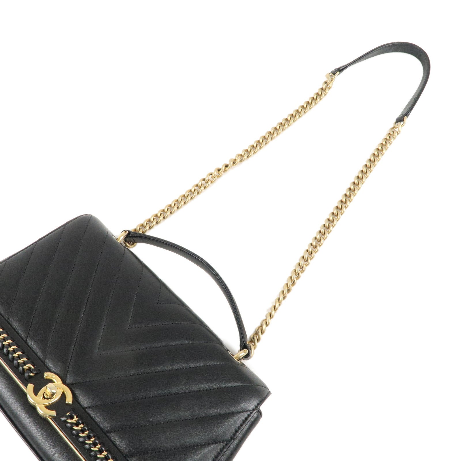 CHANEL V-Stitch Lamb Skin 2Way Chain Shoulder Bag Black