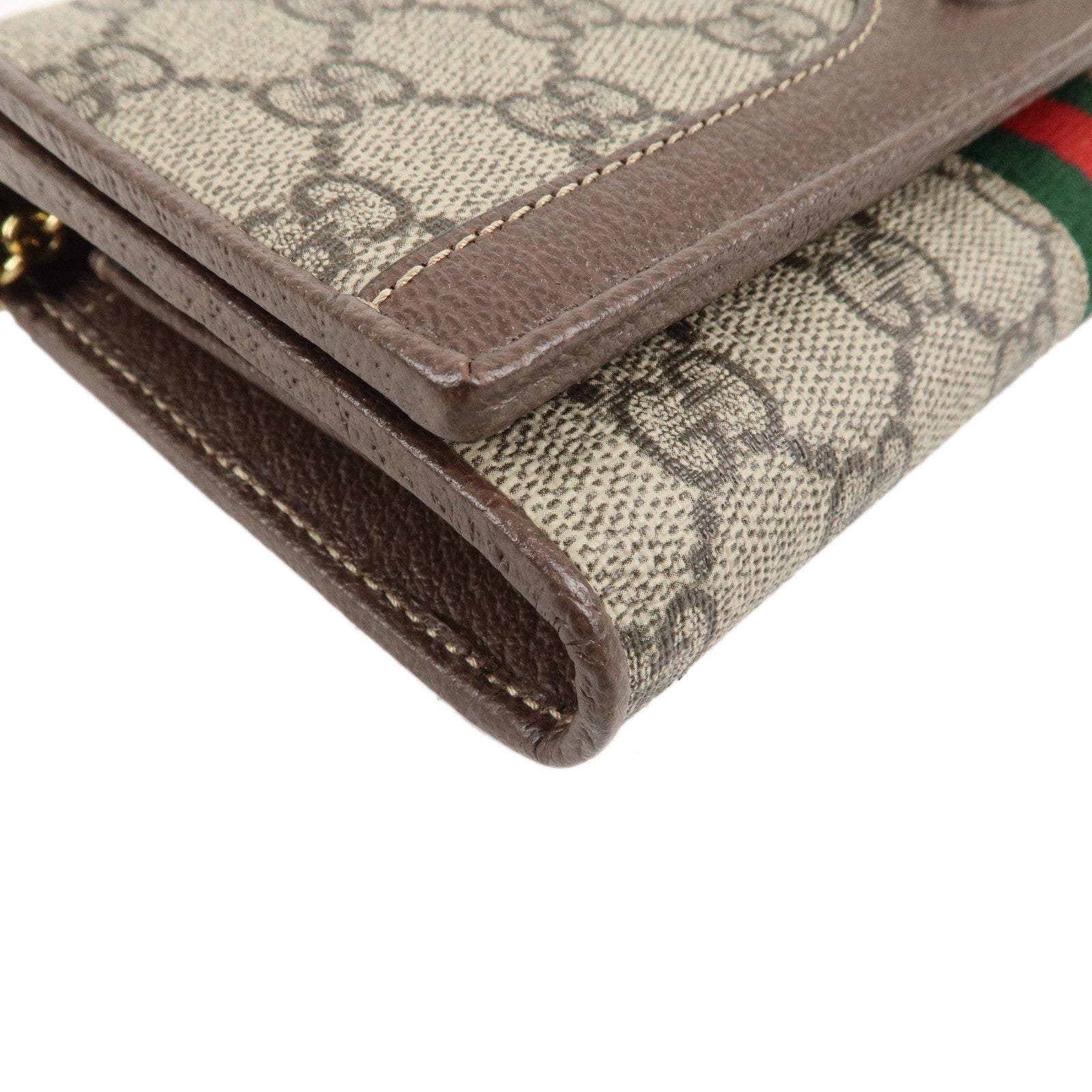 GUCCI Ophidia GG Supreme Leather Chain Wallet Beige Brown 546592