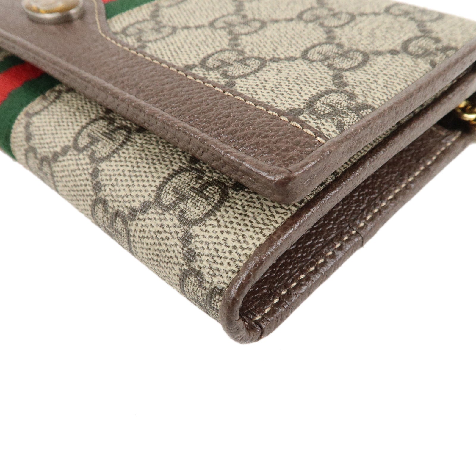 GUCCI Ophidia GG Supreme Leather Chain Wallet Beige Brown 546592