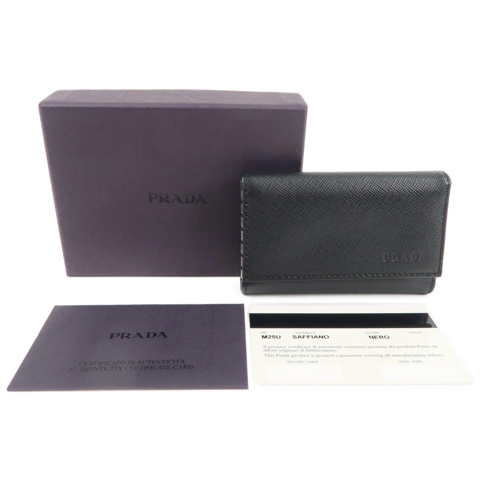 PRADA Saffiano Leather 6 Key Case Key Holder Black M25U