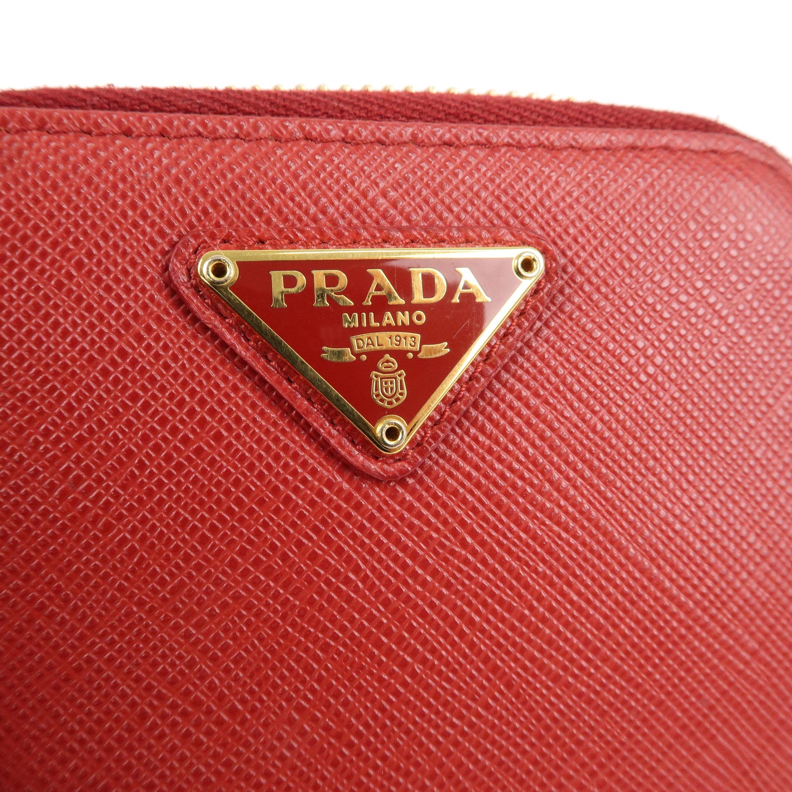 PRADA Saffiano Leather Round Zipper Coin Case Red